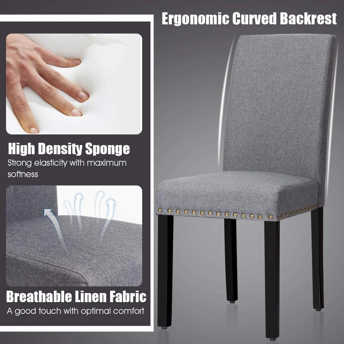 Upholstered Dining Chairs Set of 2 or 4, Fabric Side Chairs w/Wood Legs