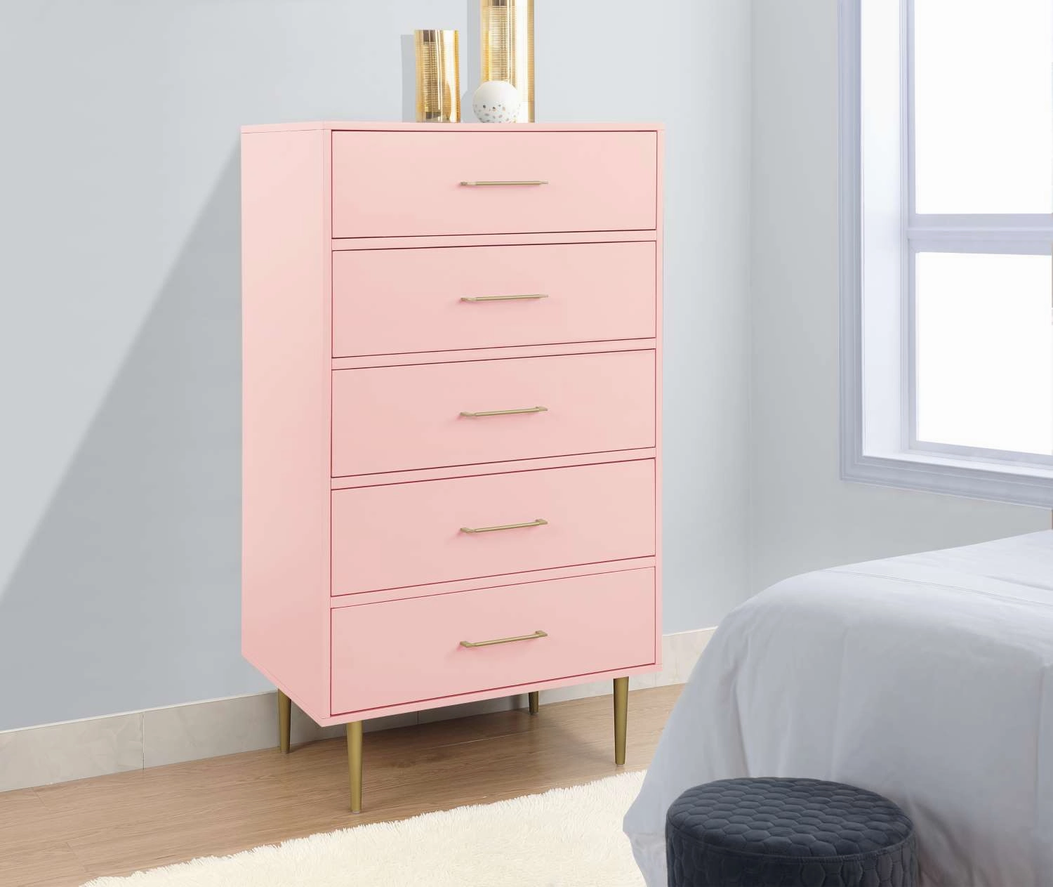 Valerie Glam 5-Drawer Chest - Light Pink
