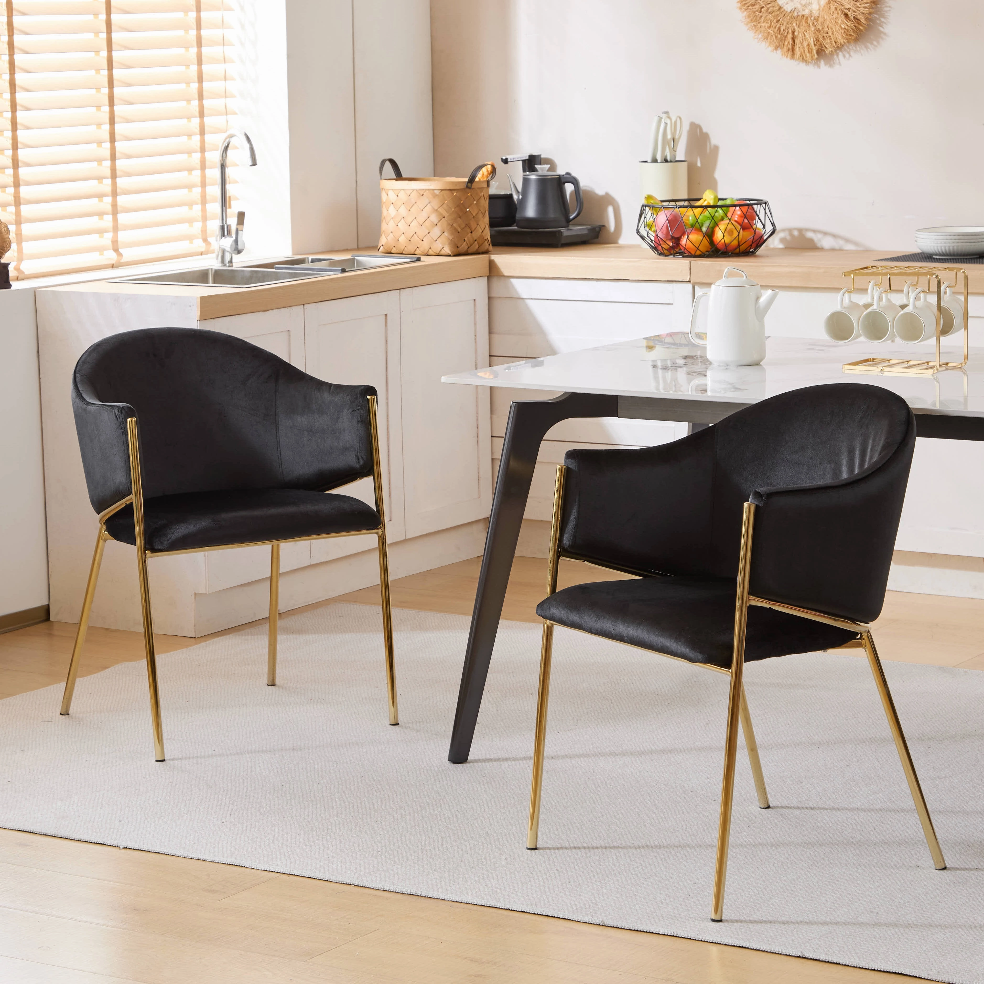 Velvet Dining Chairs with Gold Metal Frame, Set of 2 kitchen accessories, table linens