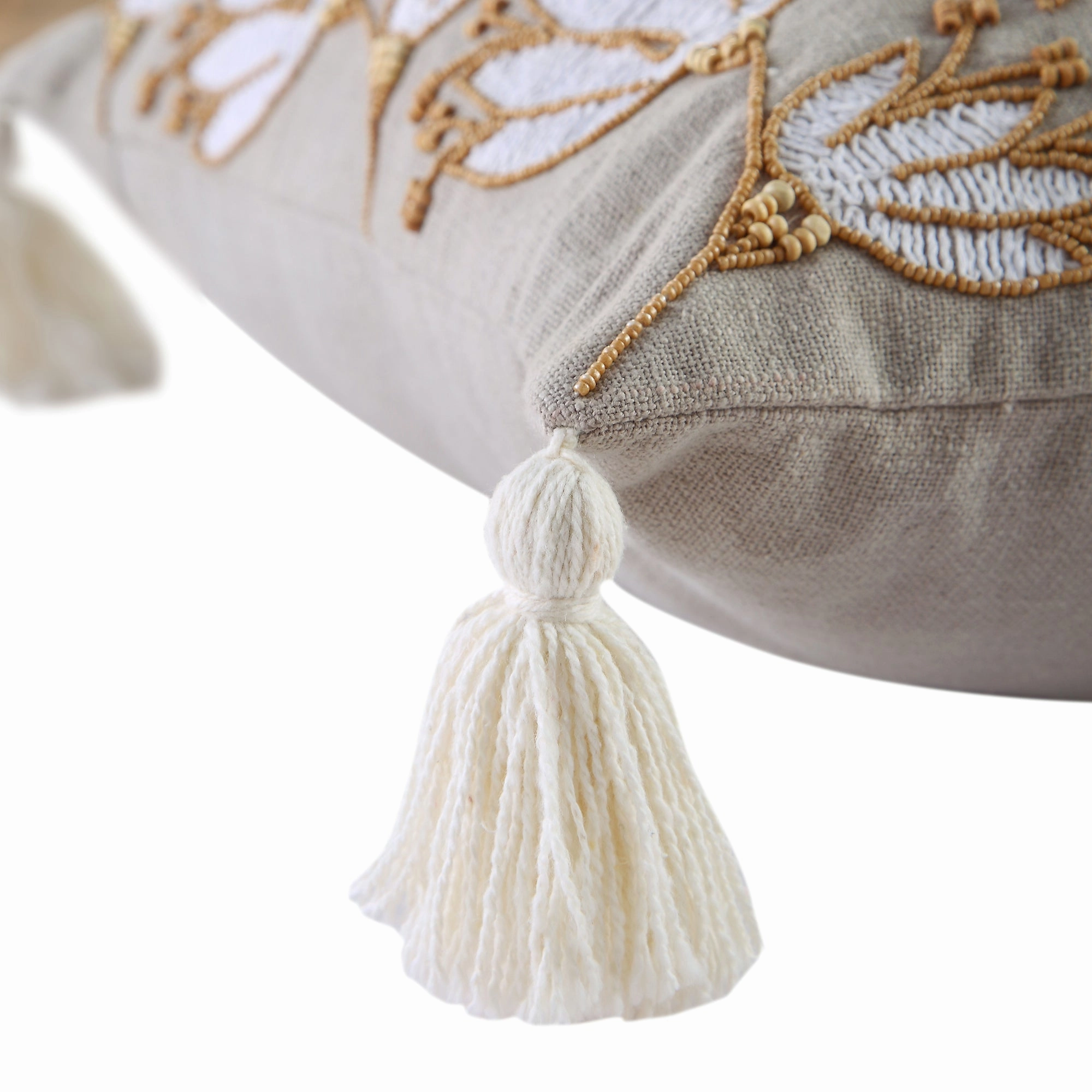 Vine Collection Wild Lotus Hand Embroidered Beaded Cushion