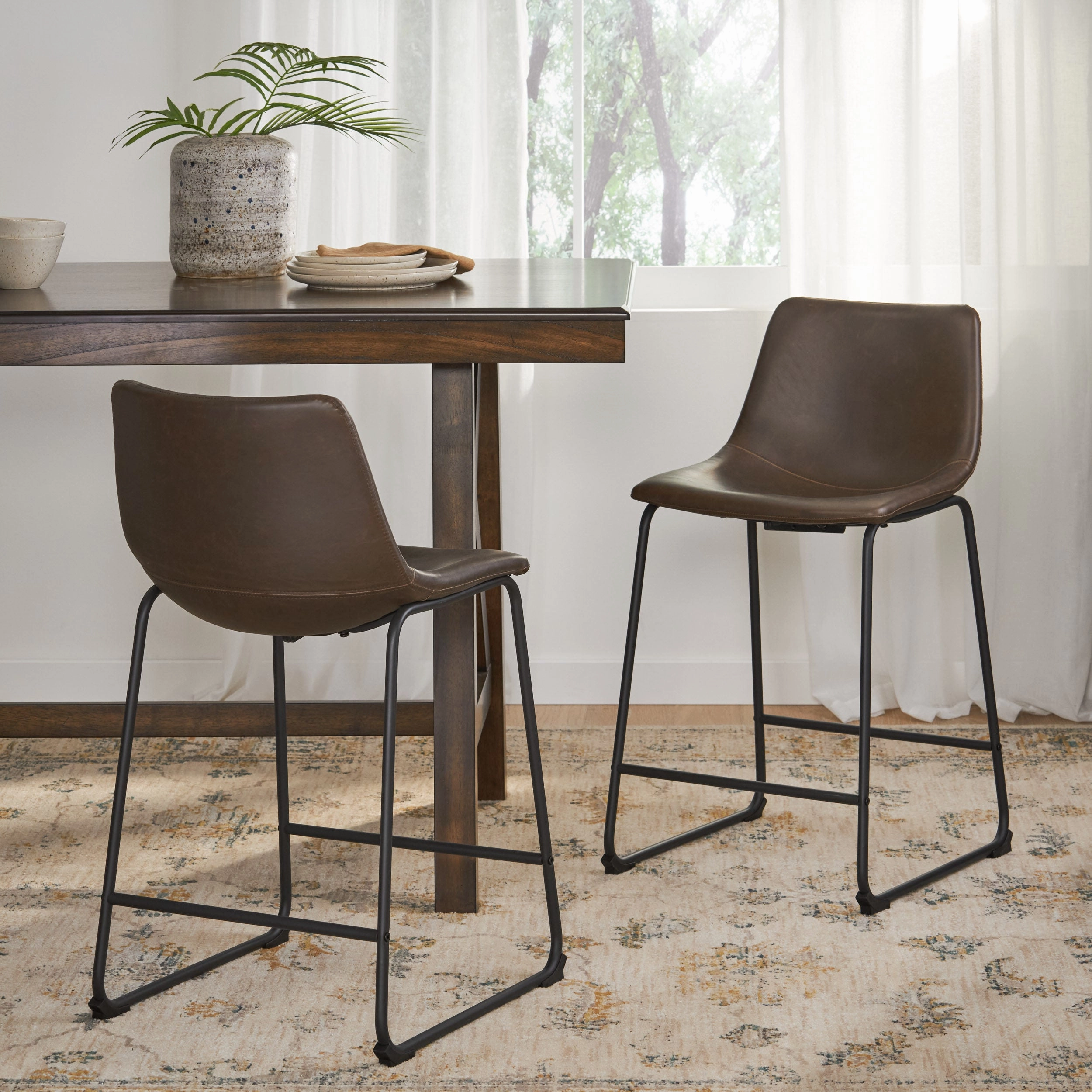 Vintage Style Brown 24-Inch Counter Stool (Set of 2) - NH114892