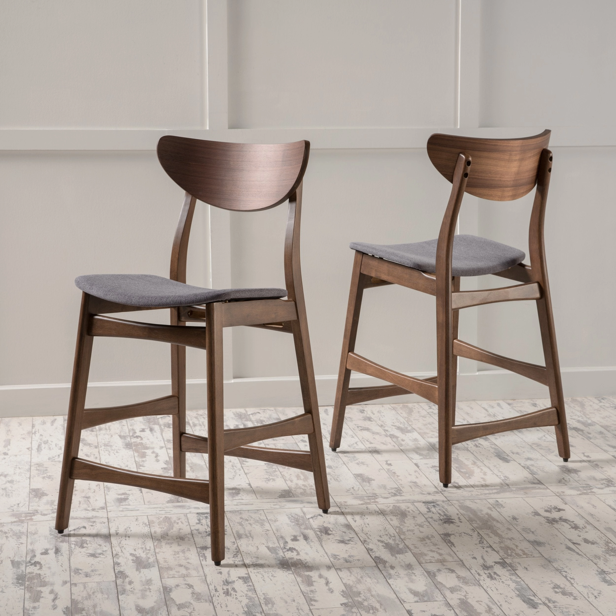 Walnut Finish Mid-Century Modern 24-Inch Counter Stools (Set of 2) - NH469892