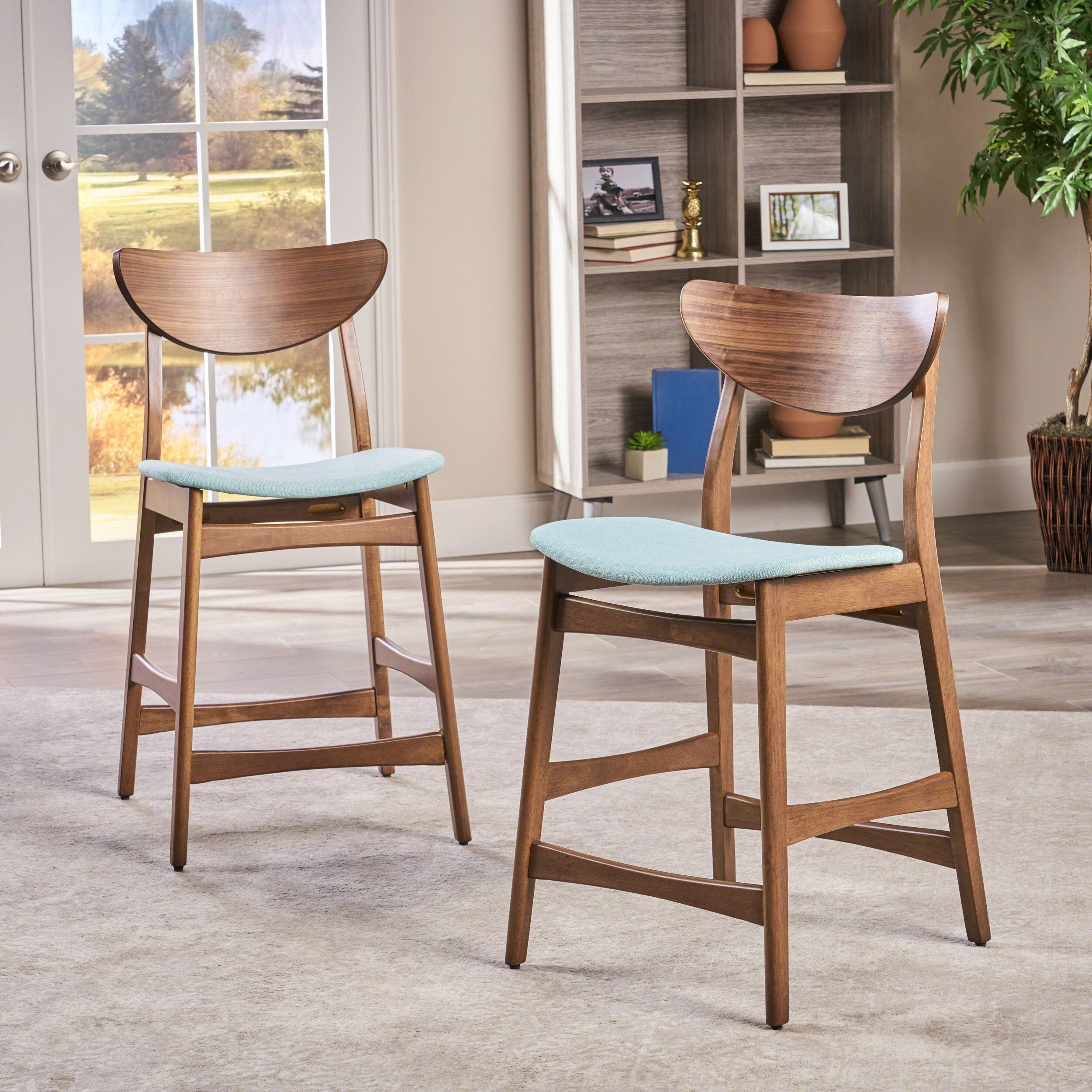 Walnut Finish Mid-Century Modern 24-Inch Counter Stools (Set of 2) - NH469892 kitchen accessories, table linens