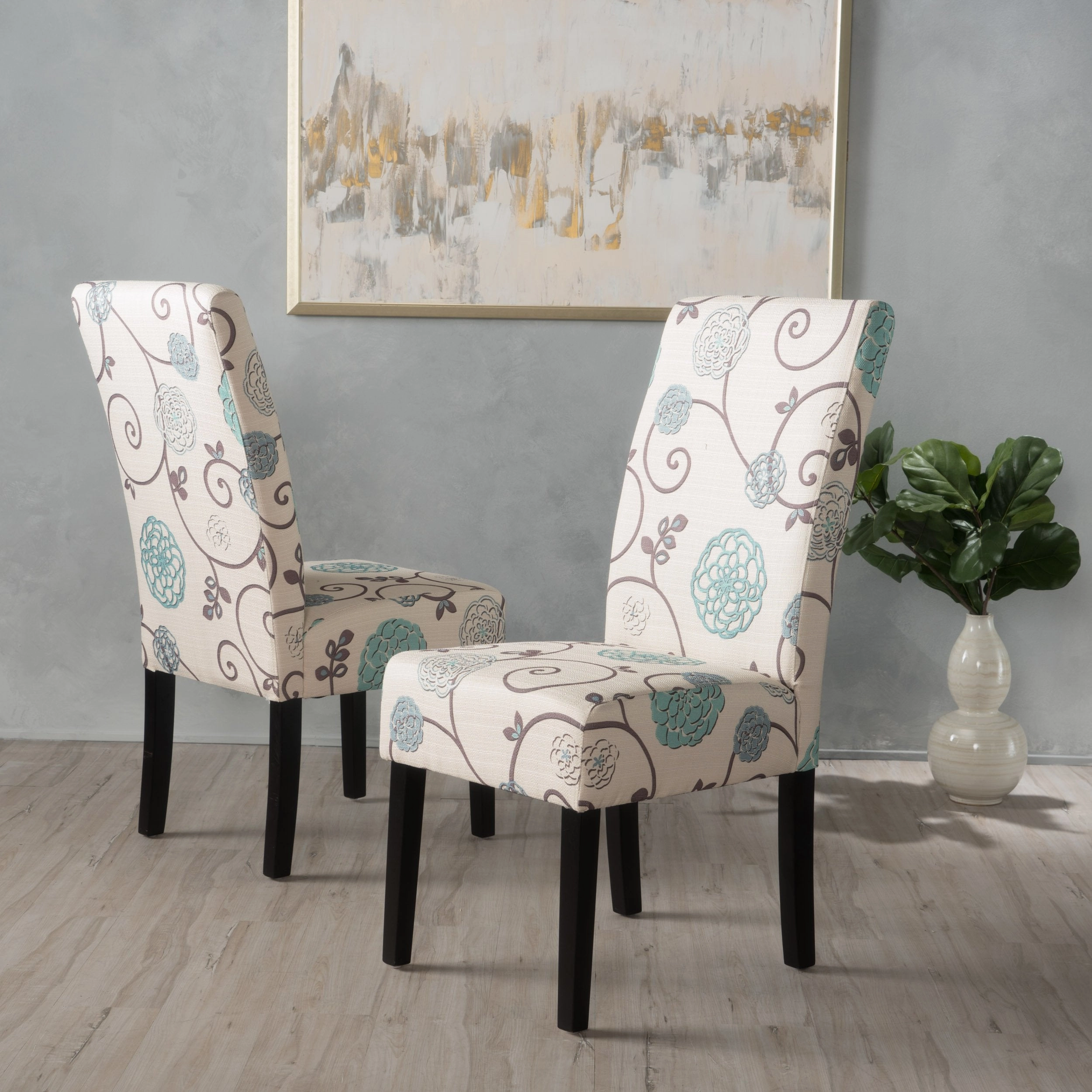 White and Blue Floral Fabric Dining Chair, Set of 2 - NH844992 kitchen accessories, table linens