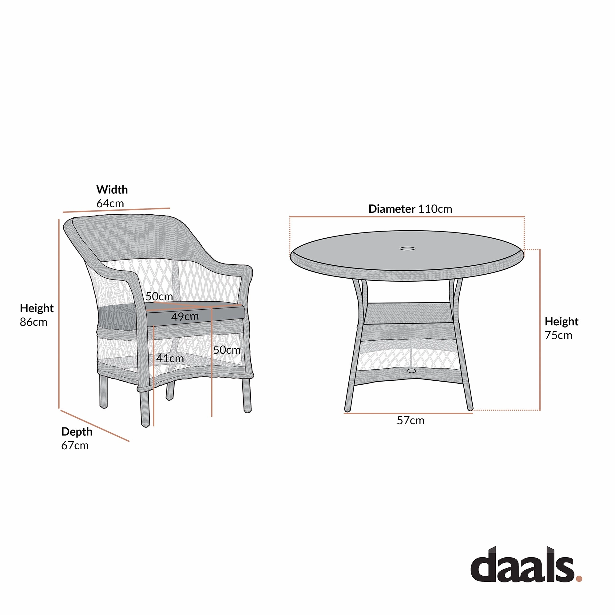 Willowbrook Lattice Weave Rattan 4-Seater Round Dining Set, Dark Grey