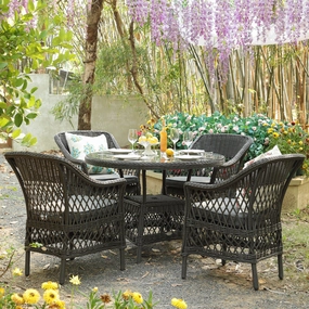 Willowbrook Lattice Weave Rattan 4-Seater Round Dining Set, Dark Grey