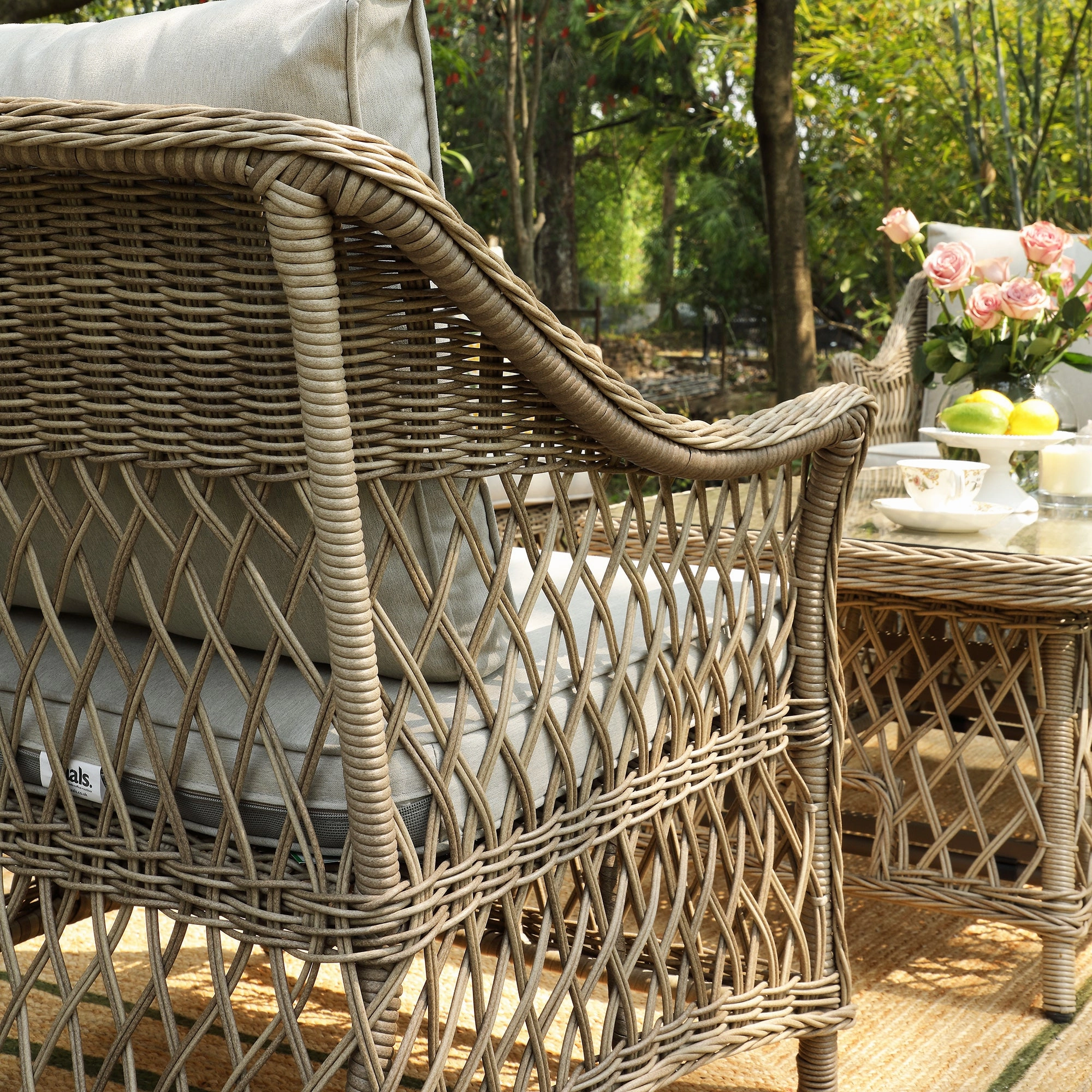 Willowbrook Lattice Weave Rattan 5-Seater Sofa Set with Rising Table, Natural