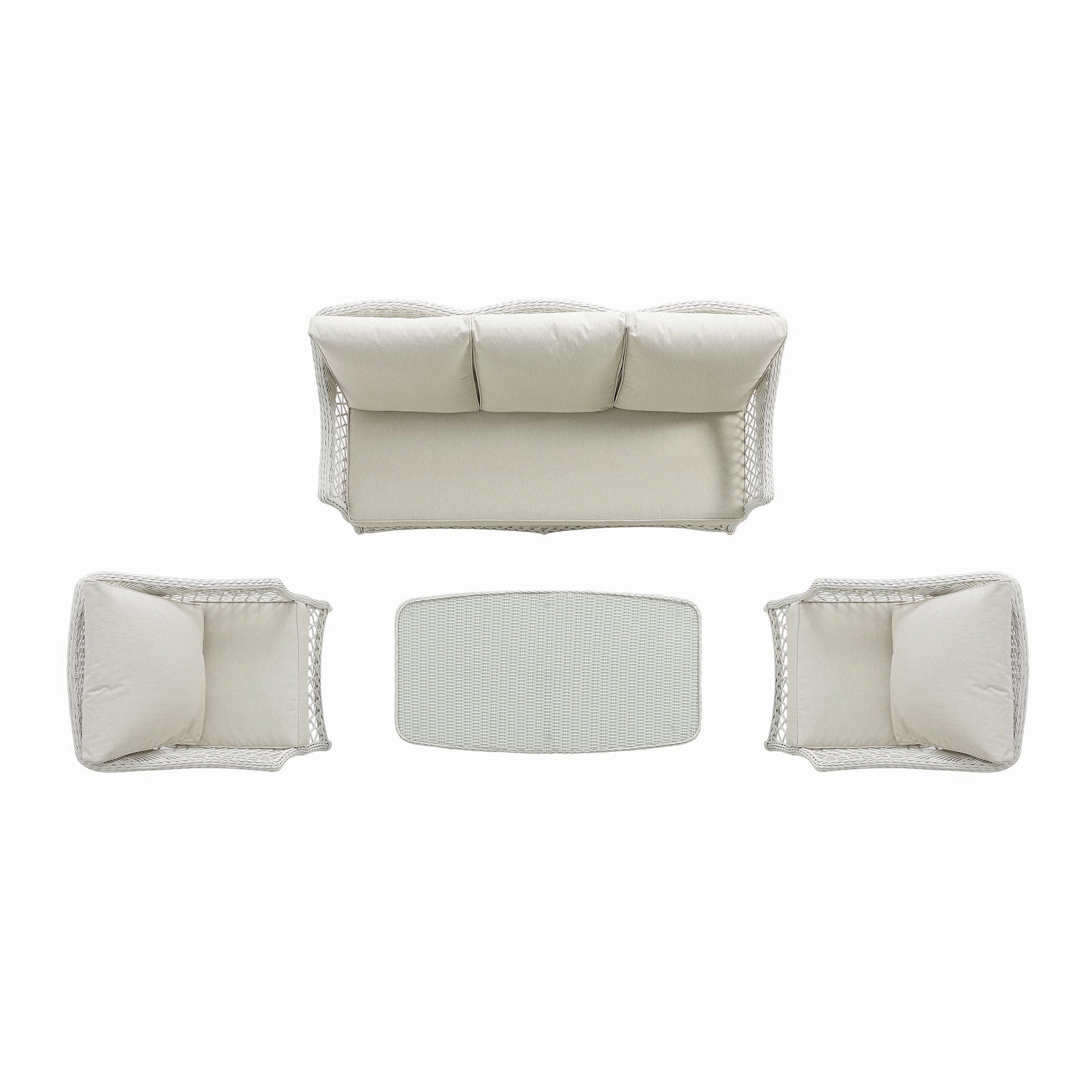 Willowbrook Lattice Weave Rattan 5-Seater Sofa Set with Rising Table, White