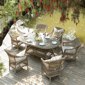 Willowbrook Lattice Weave Rattan 6-Seater Oval Dining Set, Natural