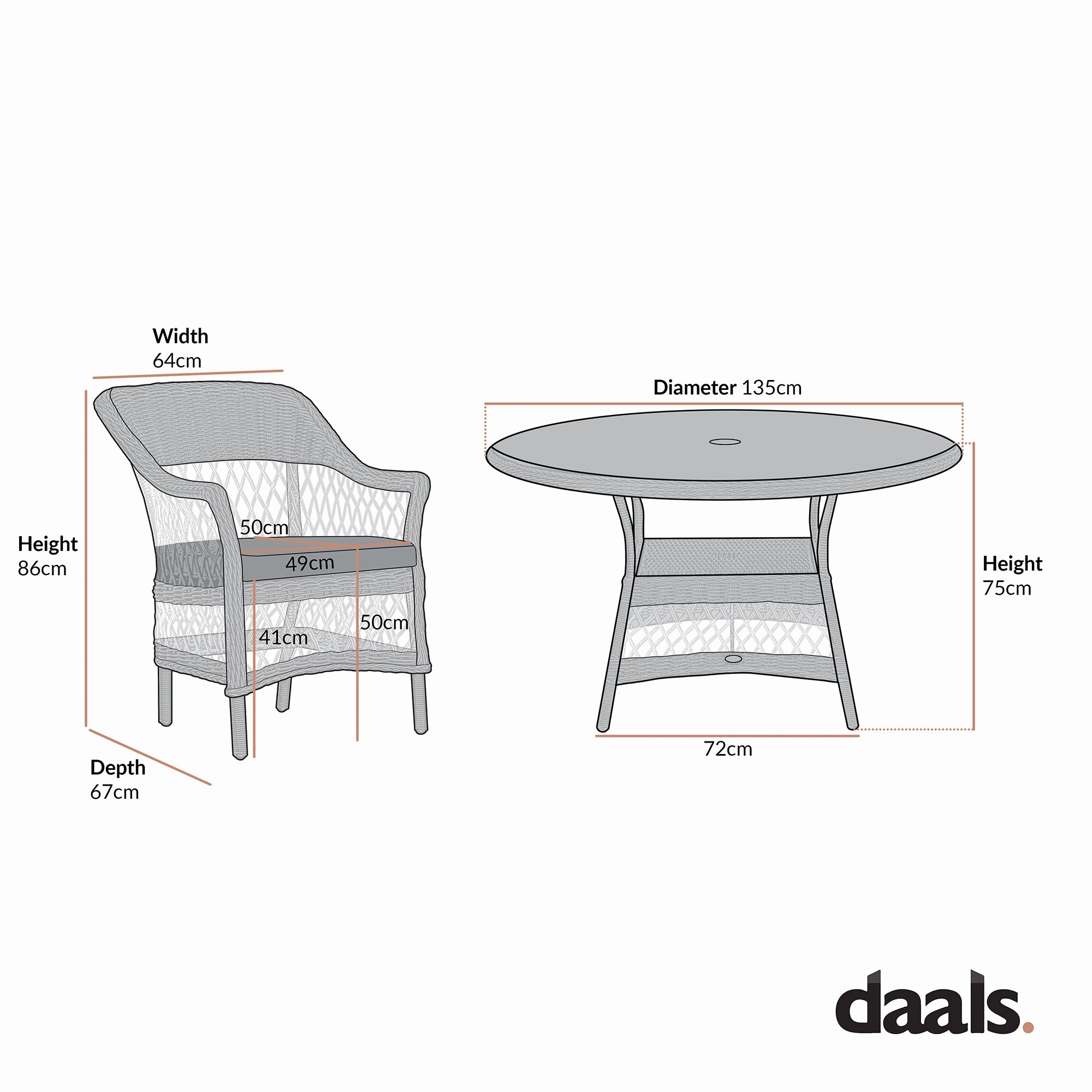 Willowbrook Lattice Weave Rattan 6-Seater Round Dining Set, Dark Grey