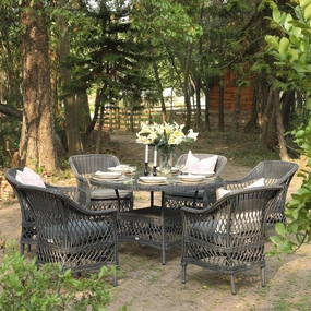 Willowbrook Lattice Weave Rattan 6-Seater Round Dining Set, Dark Grey