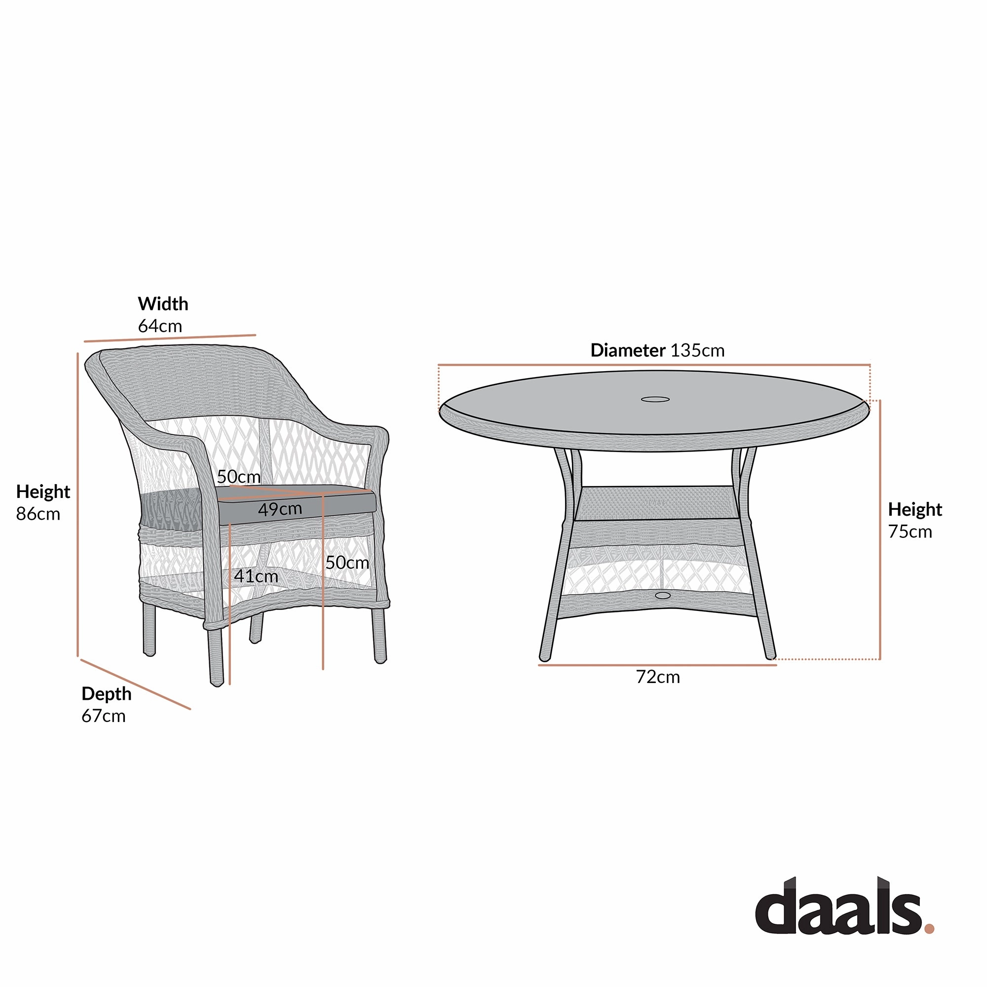 Willowbrook Lattice Weave Rattan 6-Seater Round Dining Set, Natural