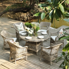 Willowbrook Lattice Weave Rattan 6-Seater Round Dining Set, Natural