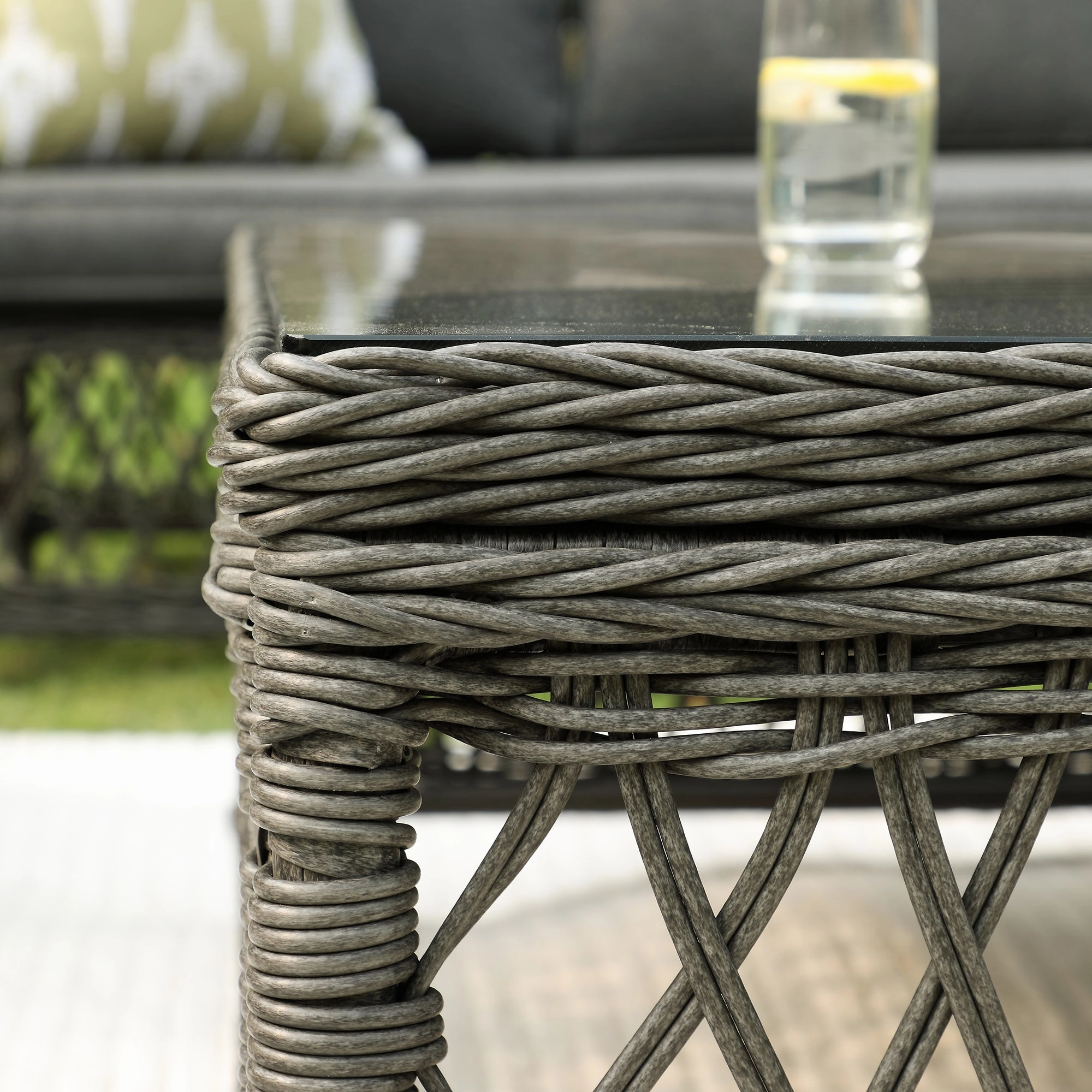 Willowbrook Lattice Weave Rattan 7-Seater Large Sofa Set, Dark Grey