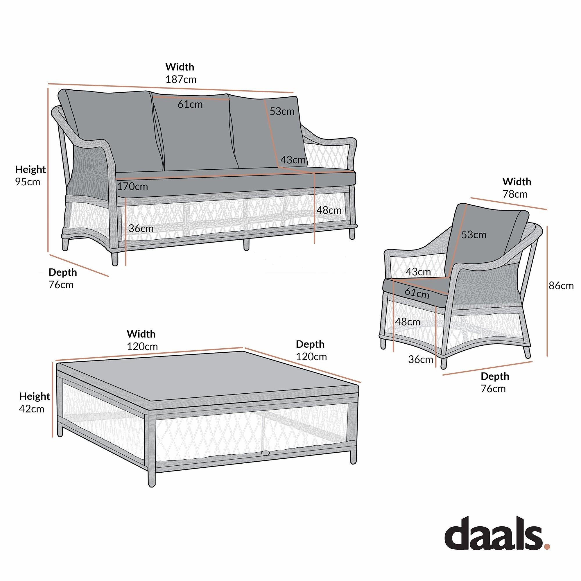 Willowbrook Lattice Weave Rattan 7-Seater Large Sofa Set, Natural