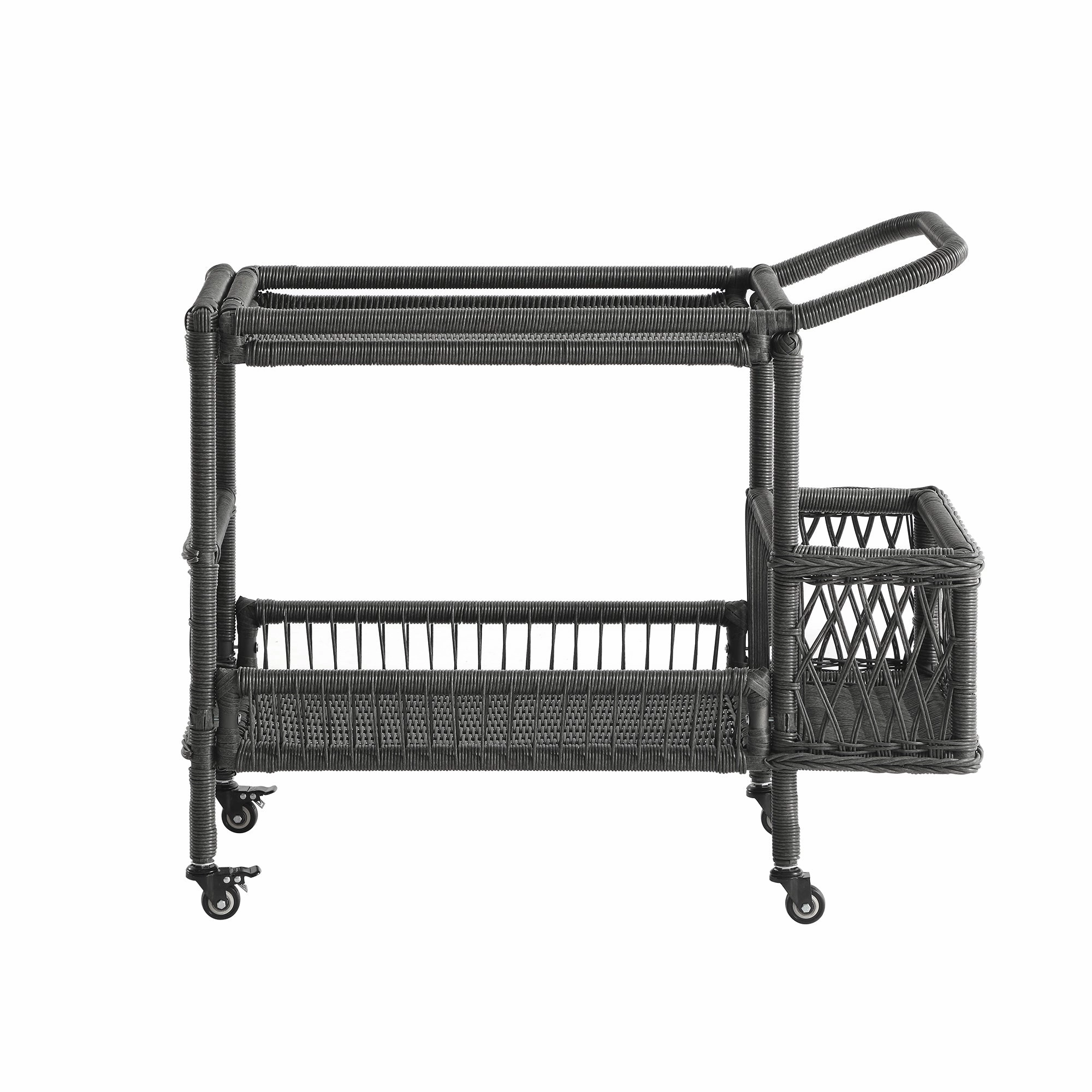 Willowbrook Lattice Weave Rattan Bar Cart, Dark Grey