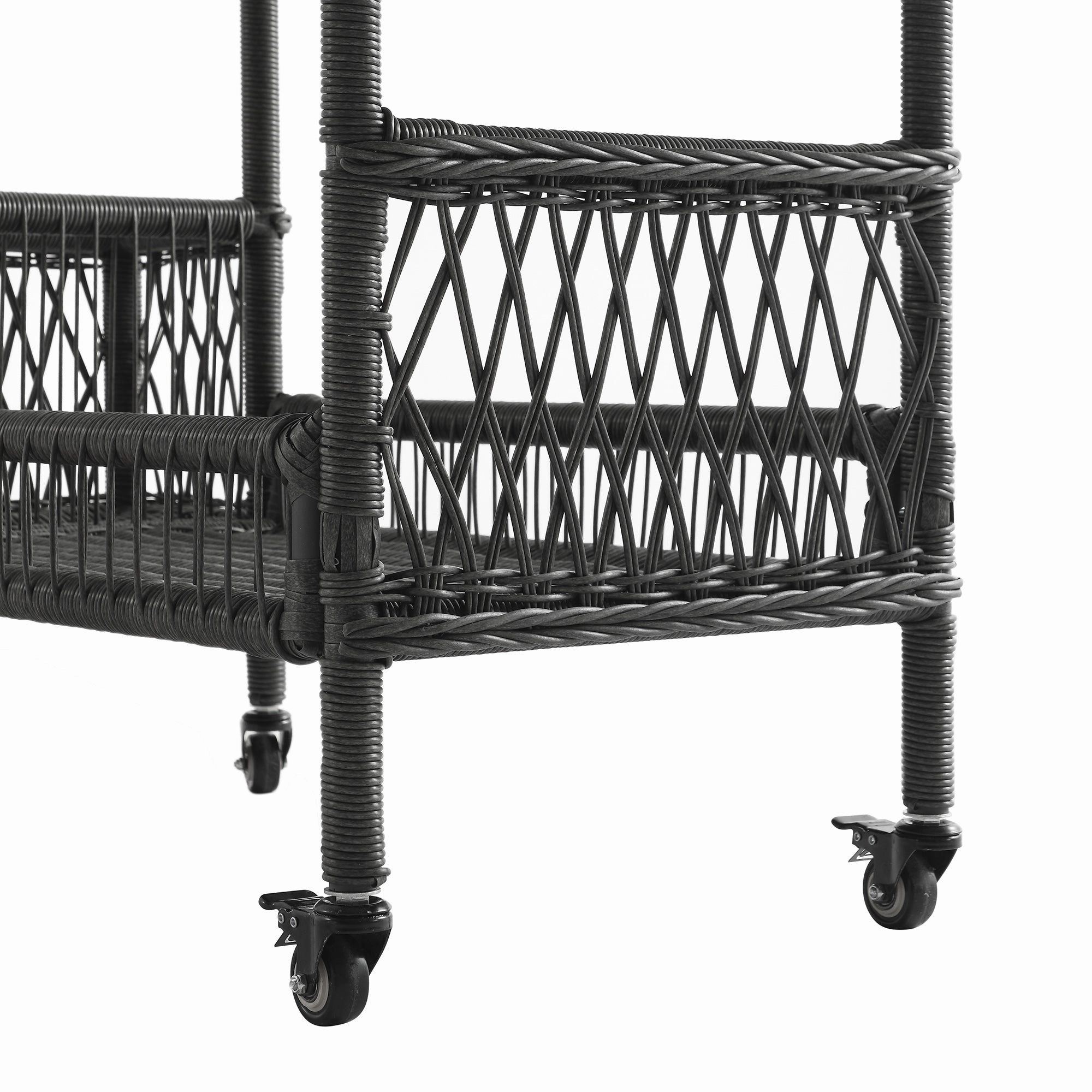 Willowbrook Lattice Weave Rattan Bar Cart, Dark Grey