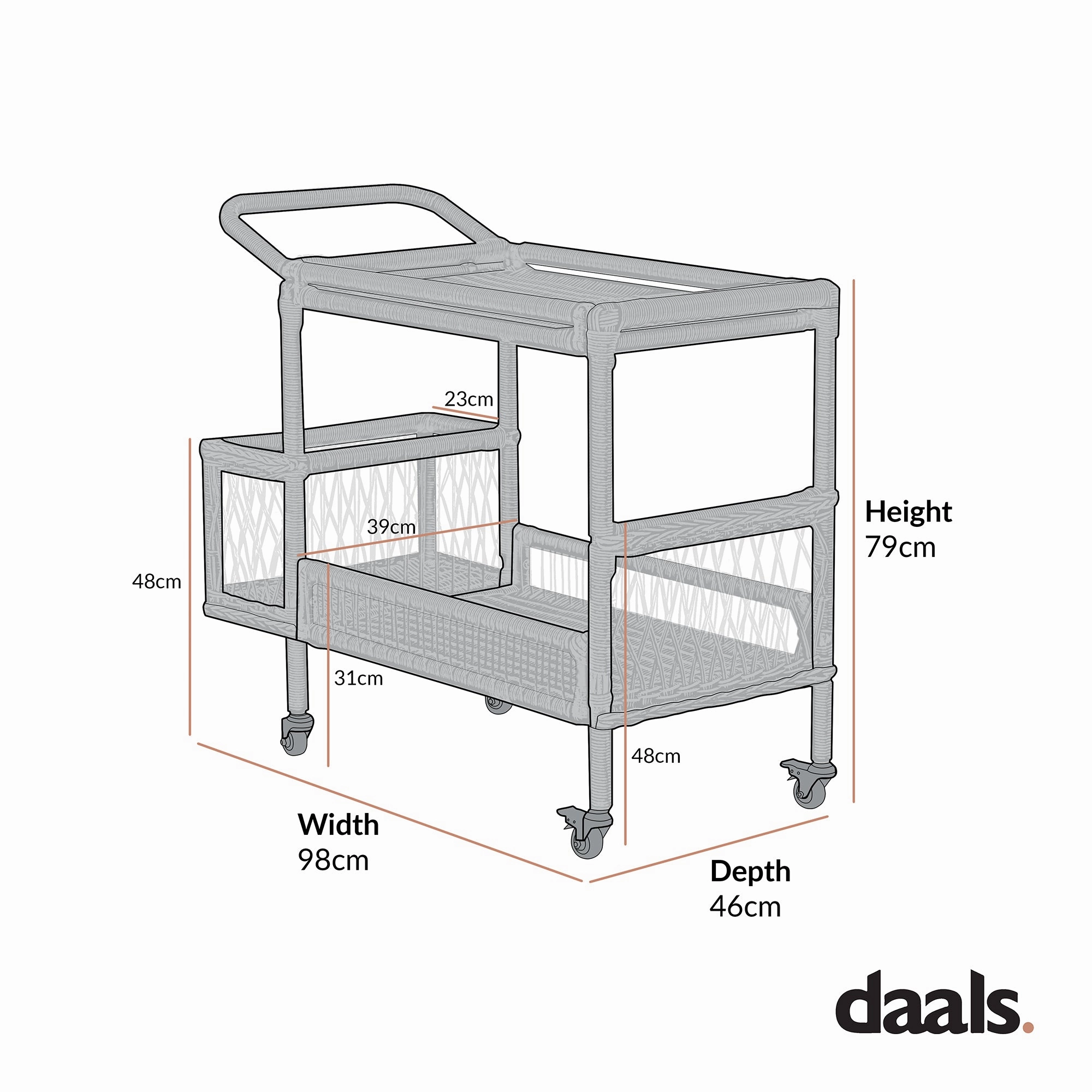 Willowbrook Lattice Weave Rattan Bar Cart, Natural