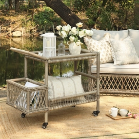 Willowbrook Lattice Weave Rattan Bar Cart, Natural