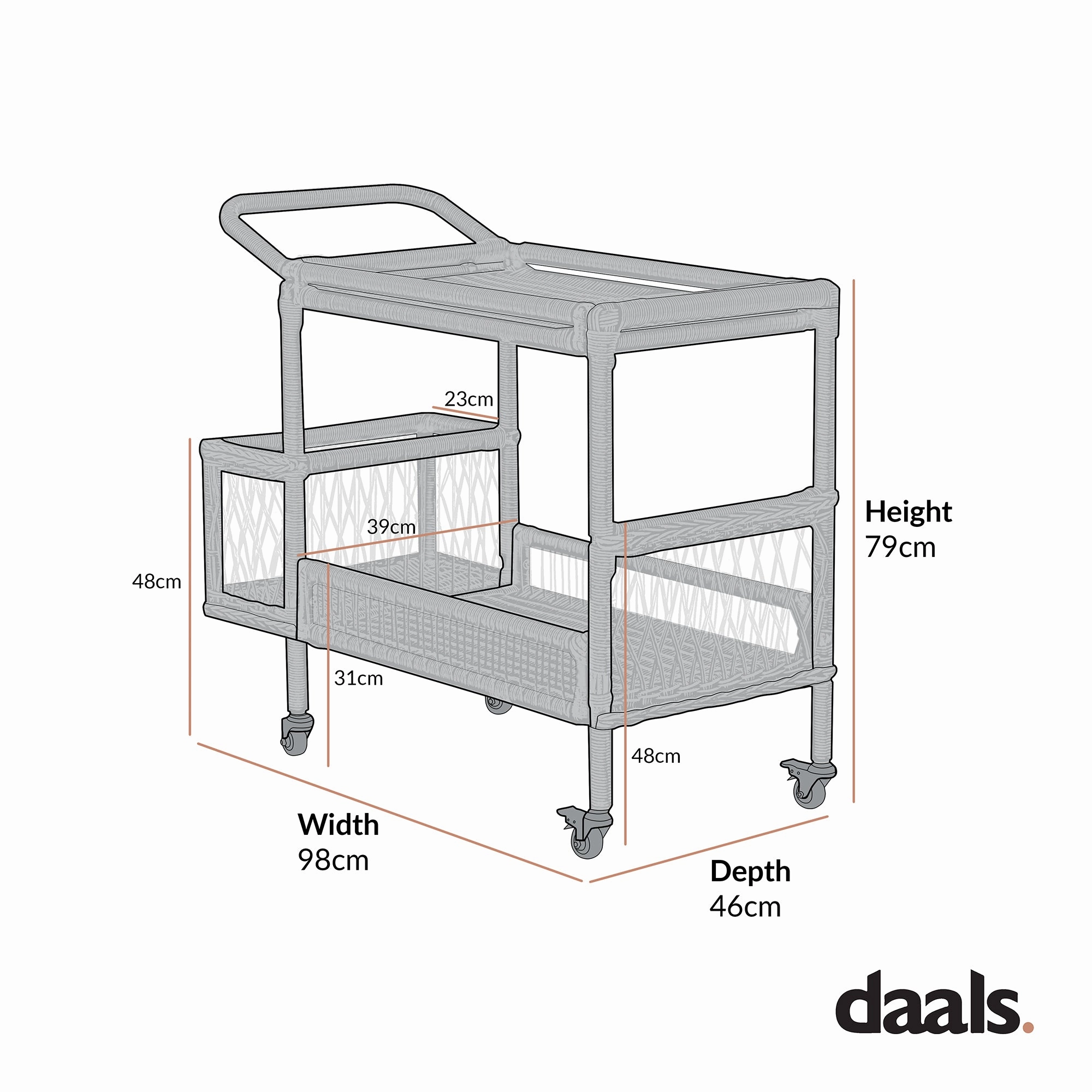 Willowbrook Lattice Weave Rattan Bar Cart, White