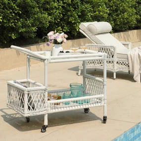 Willowbrook Lattice Weave Rattan Bar Cart, White