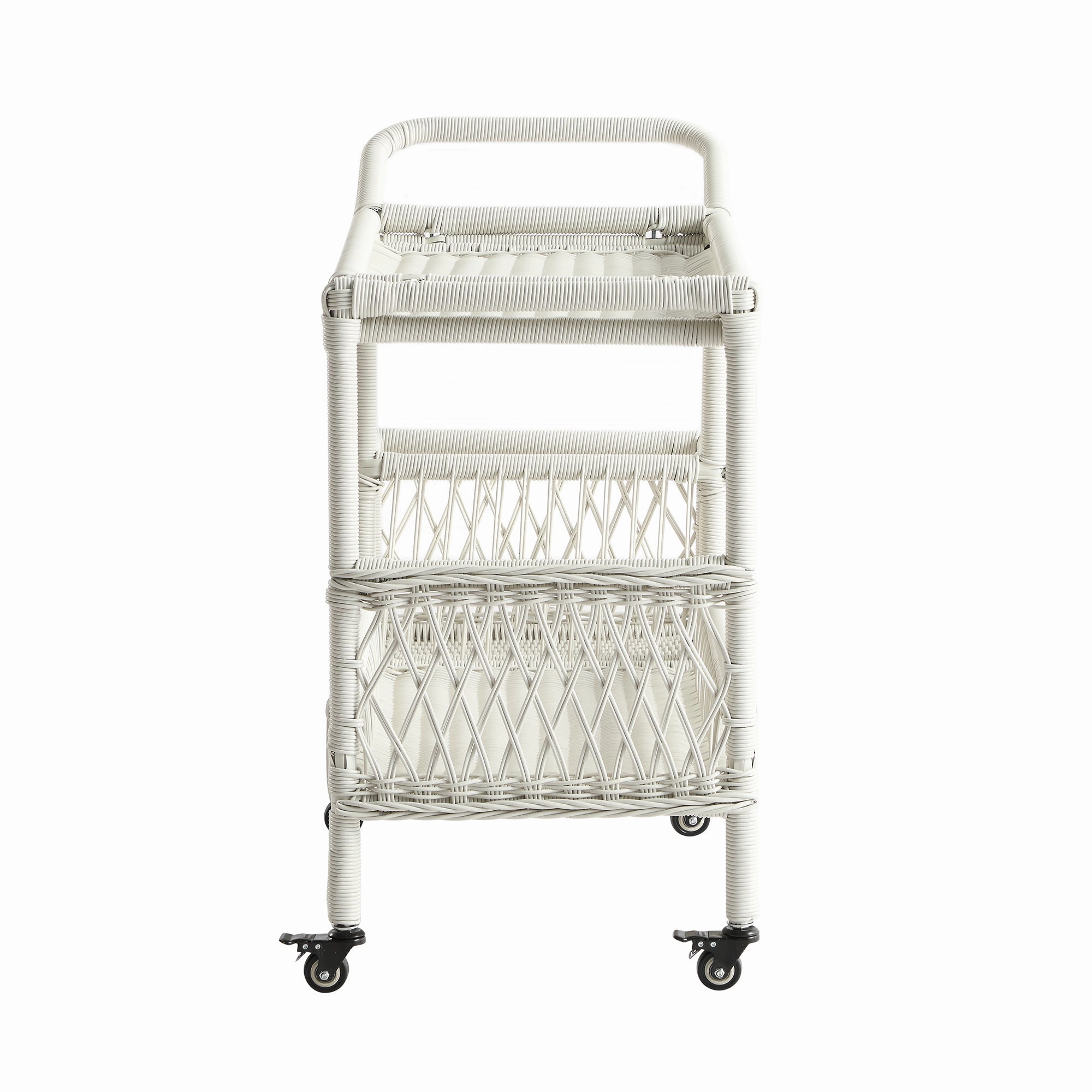 Willowbrook Lattice Weave Rattan Bar Cart, White