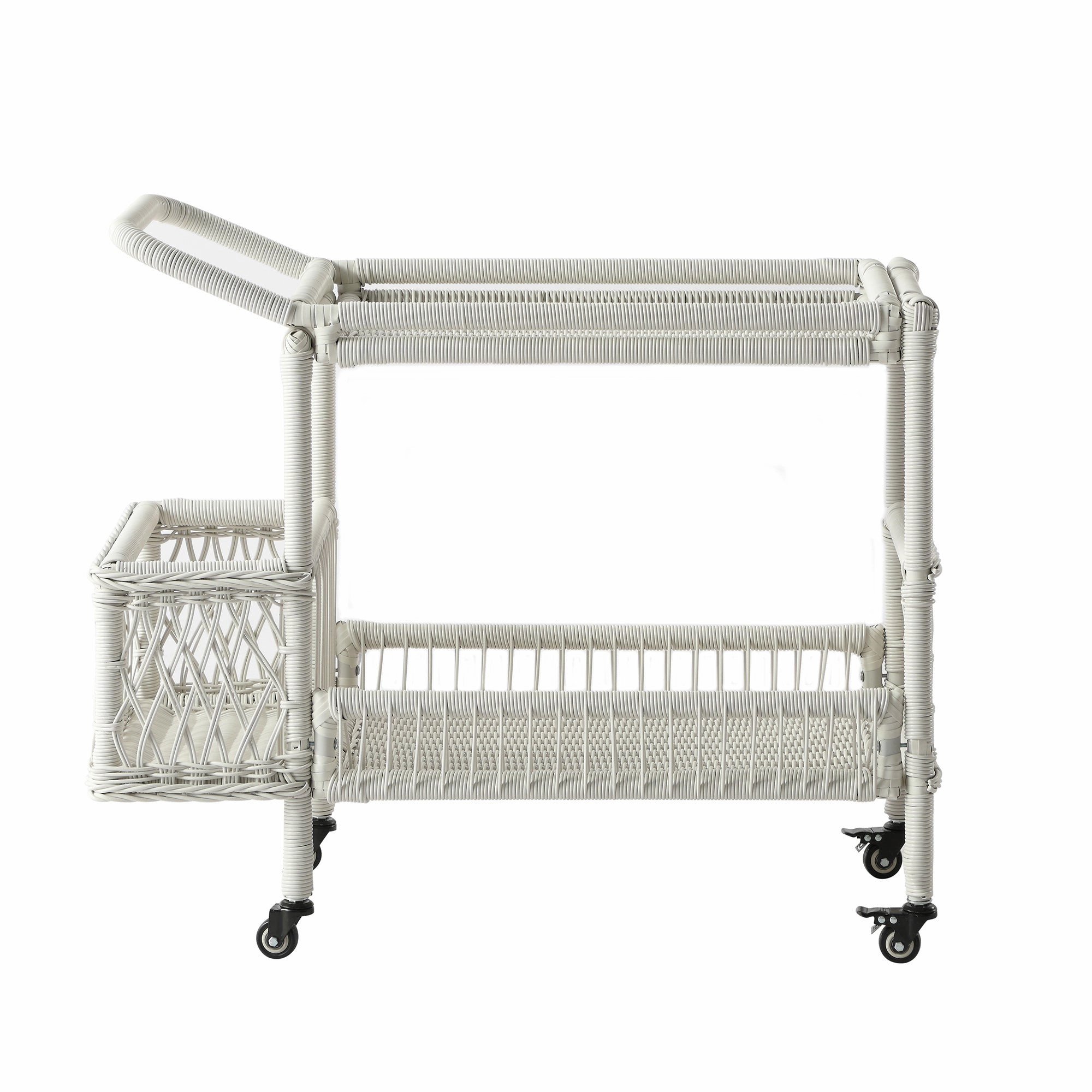 Willowbrook Lattice Weave Rattan Bar Cart, White