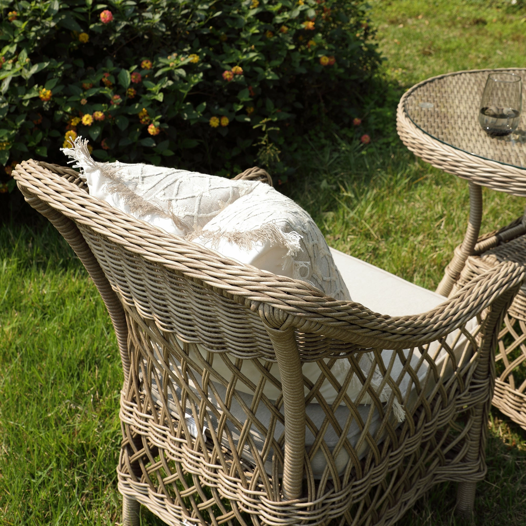 Willowbrook Lattice Weave Rattan Bistro Set, Natural