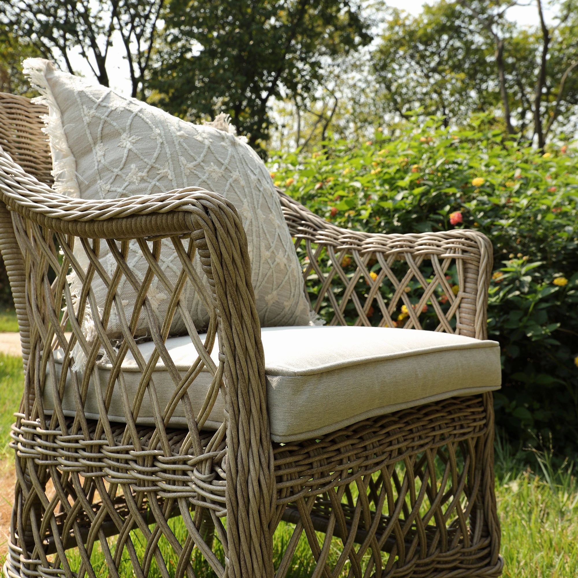Willowbrook Lattice Weave Rattan Bistro Set, Natural