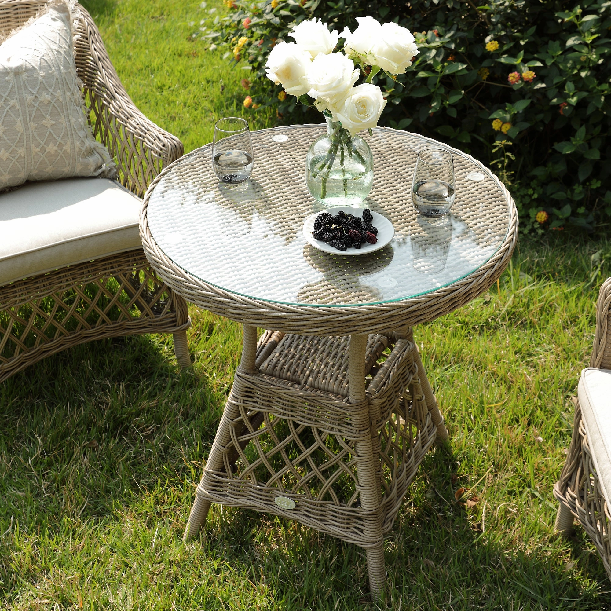Willowbrook Lattice Weave Rattan Bistro Set, Natural