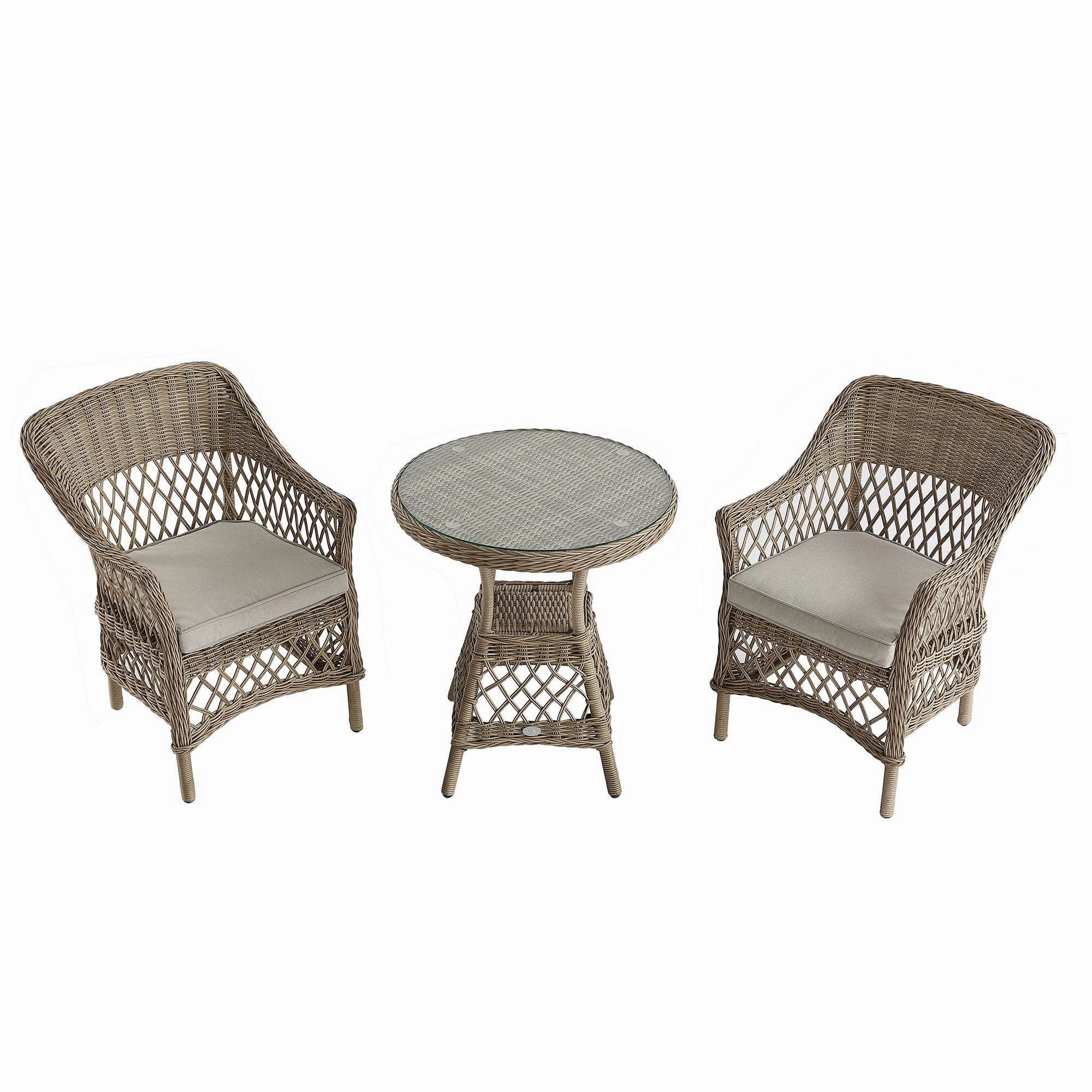 Willowbrook Lattice Weave Rattan Bistro Set, Natural