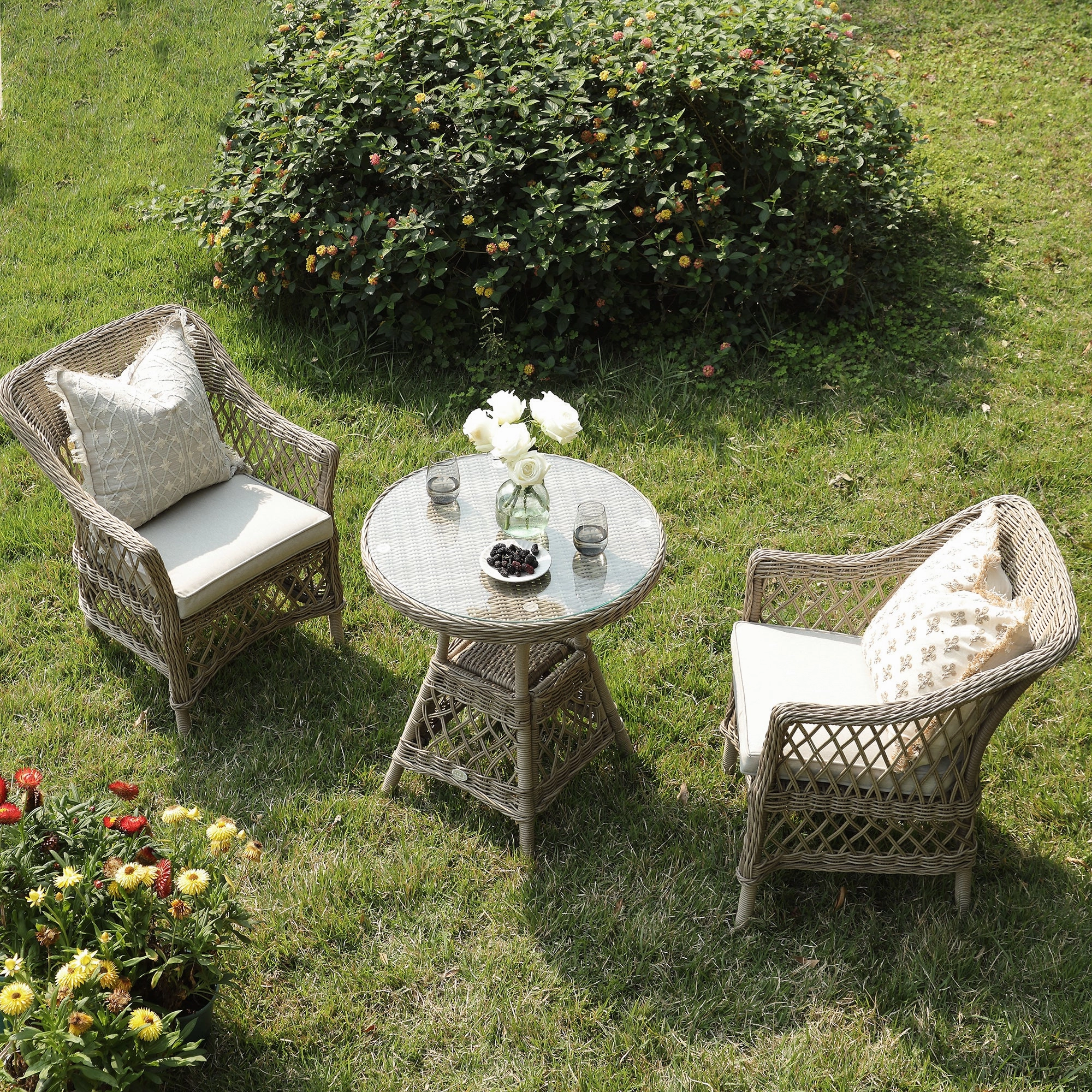Willowbrook Lattice Weave Rattan Bistro Set, Natural