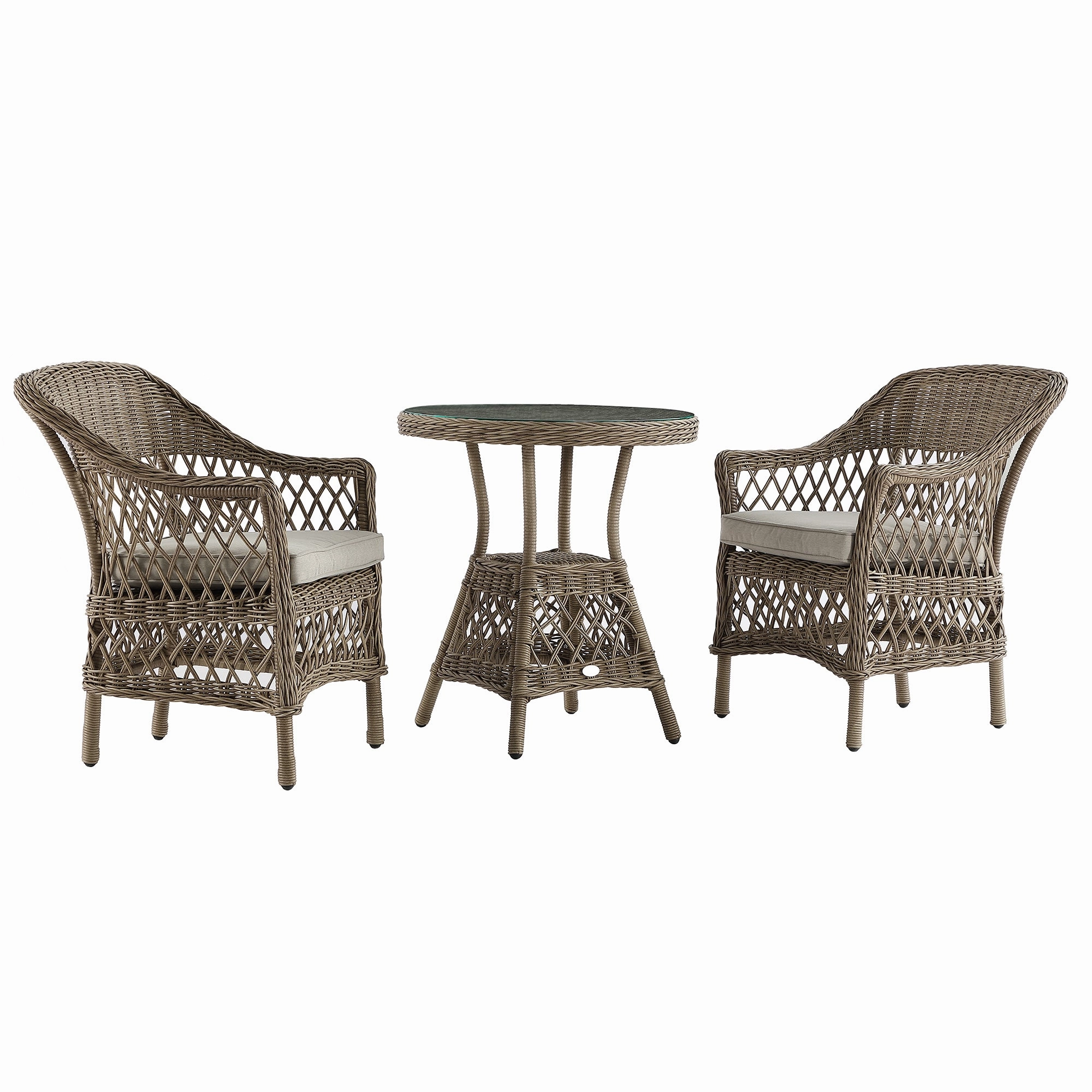 Willowbrook Lattice Weave Rattan Bistro Set, Natural