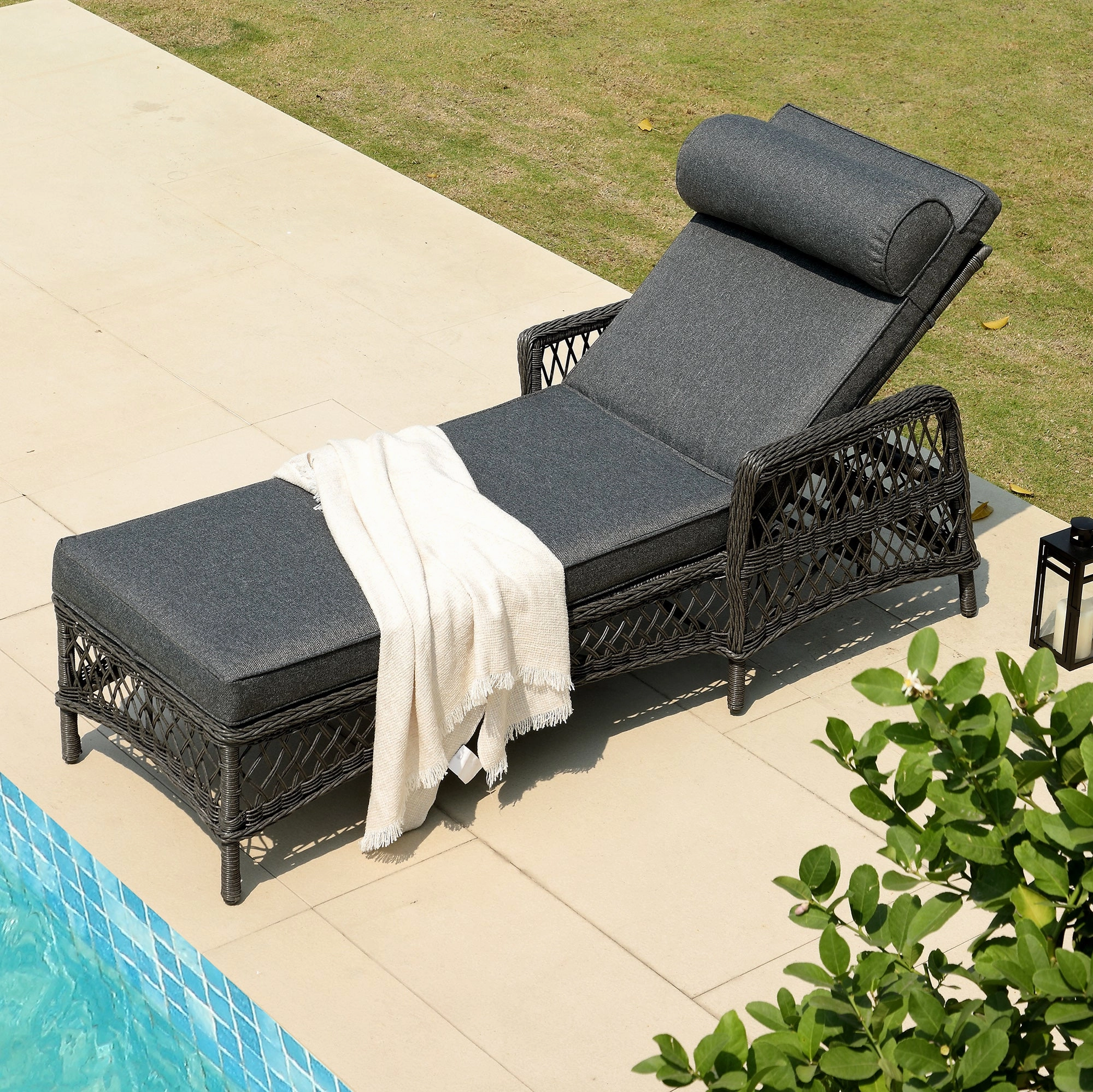 Willowbrook Lattice Weave Rattan Sun Lounger, Dark Grey