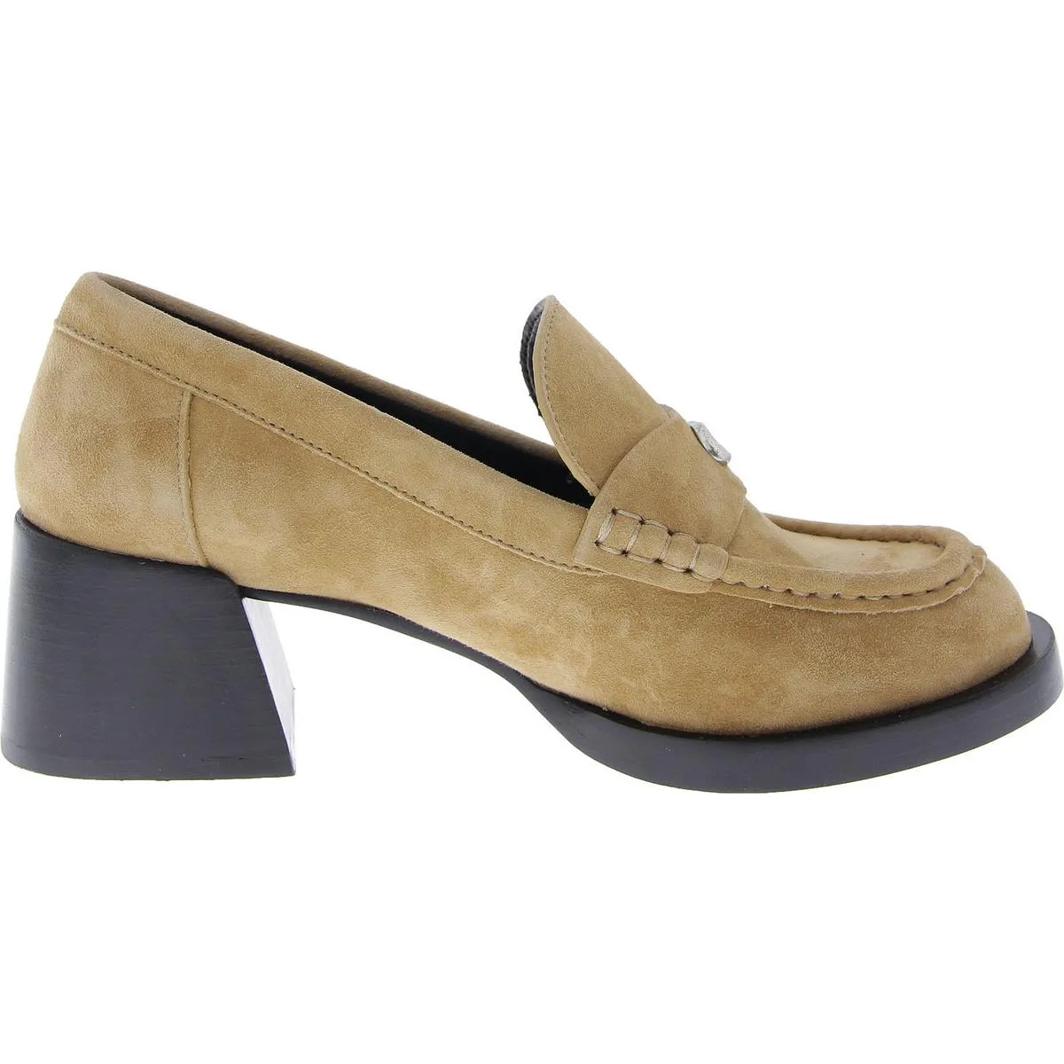 Womens Suede Logo Loafer Heels