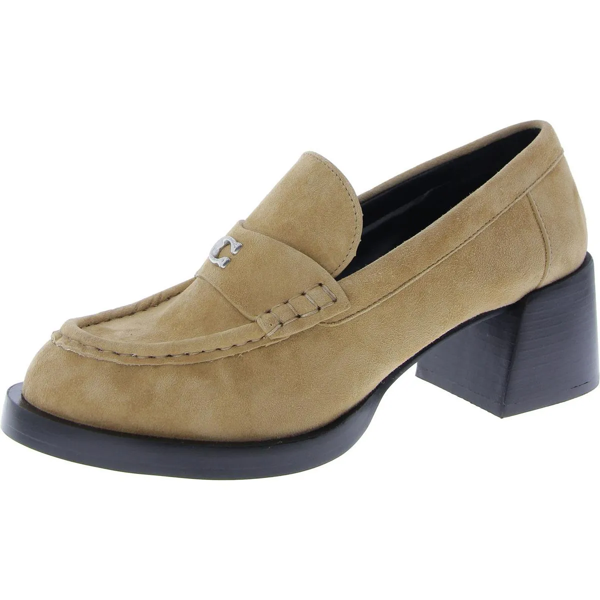 Womens Suede Logo Loafer Heels