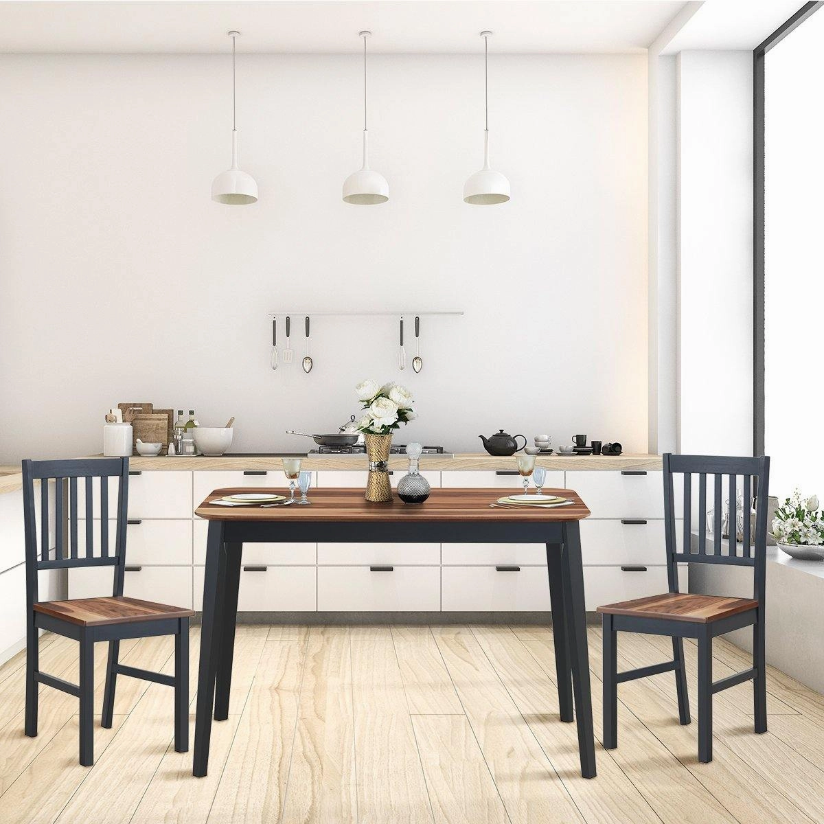 Wood Dining Table, Rectangular Kitchen Table (Walnut & Black)
