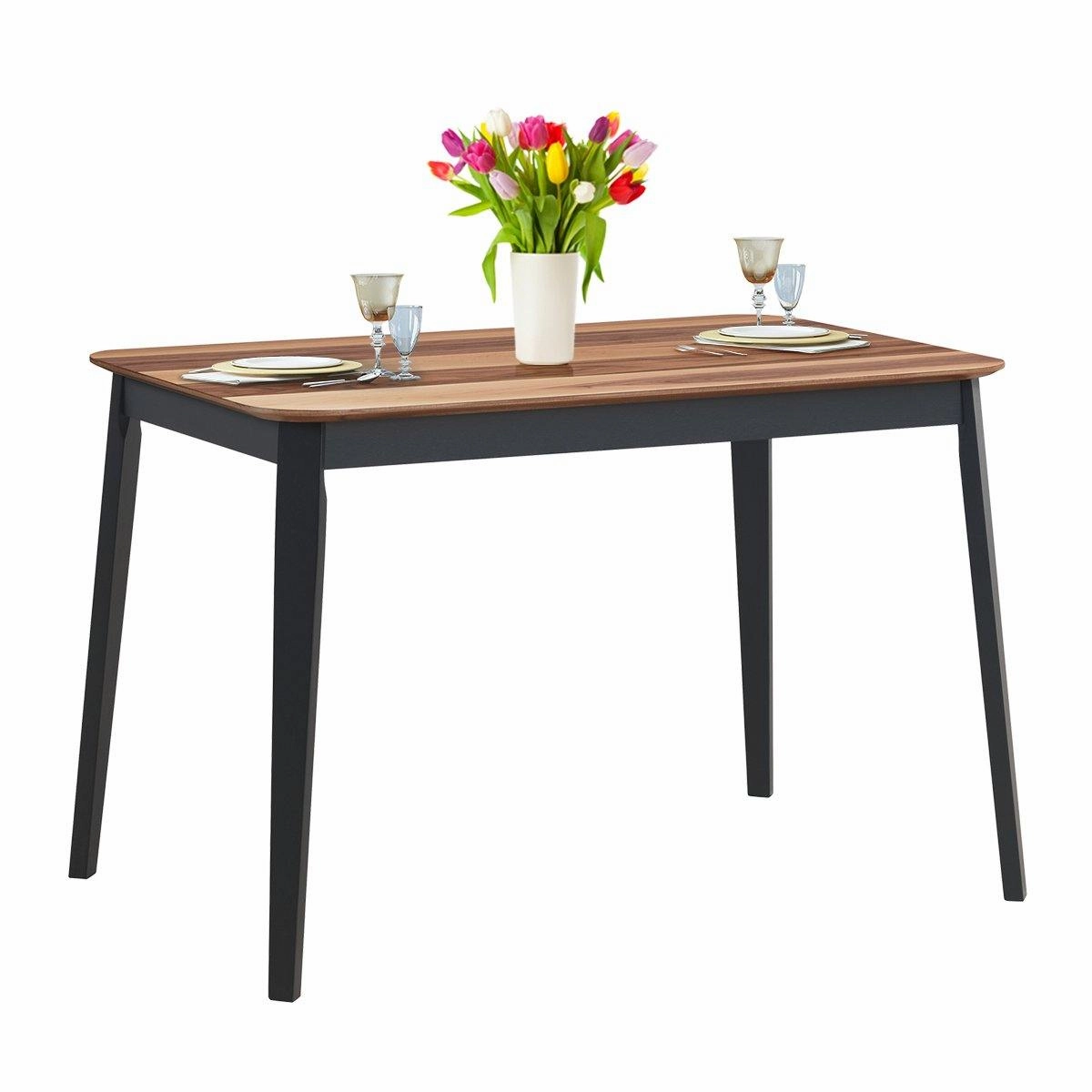 Wood Dining Table, Rectangular Kitchen Table (Walnut & Black)