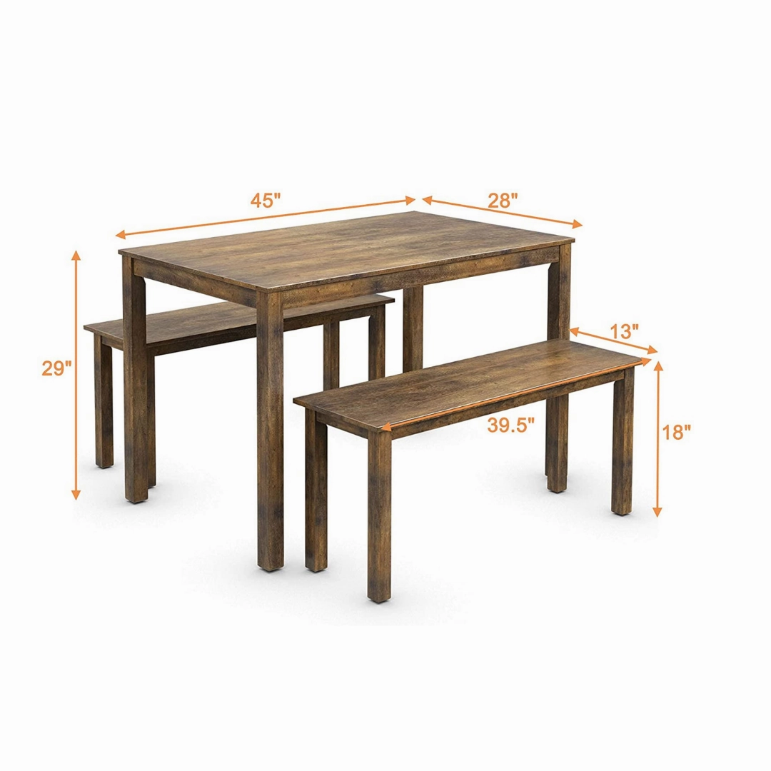 Wooden 3 Pcs Kitchen Dining Room Furniture for 4, Modern Studio Collection Table Set with 2 Benches, Dinette Set (Coffee Brown)