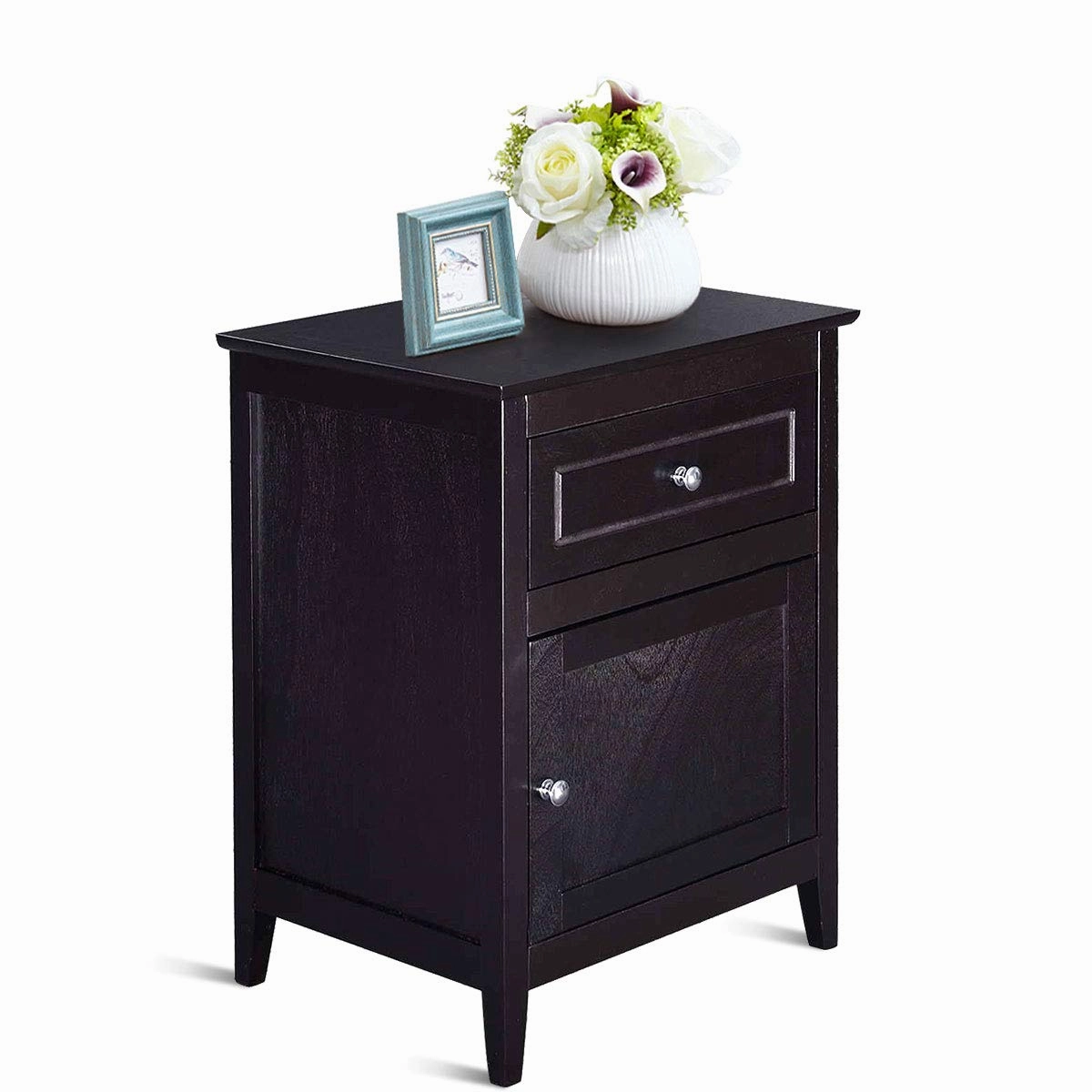 Wooden End Table W/Shelf, 2-Tier Storage Side Table Bedside,Sofa Table