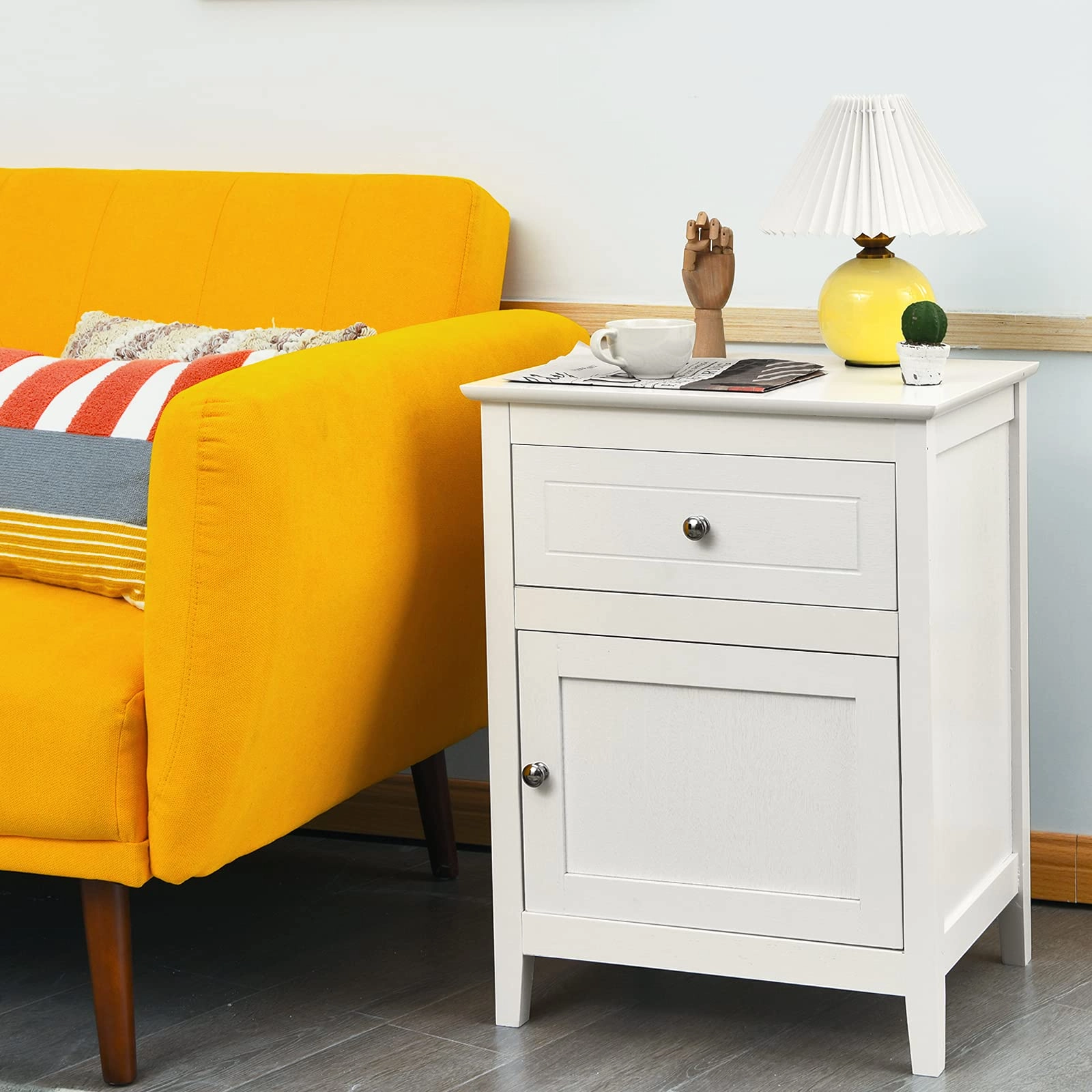 Wooden End Table W/Shelf, 2-Tier Storage Side Table Bedside,Sofa Table