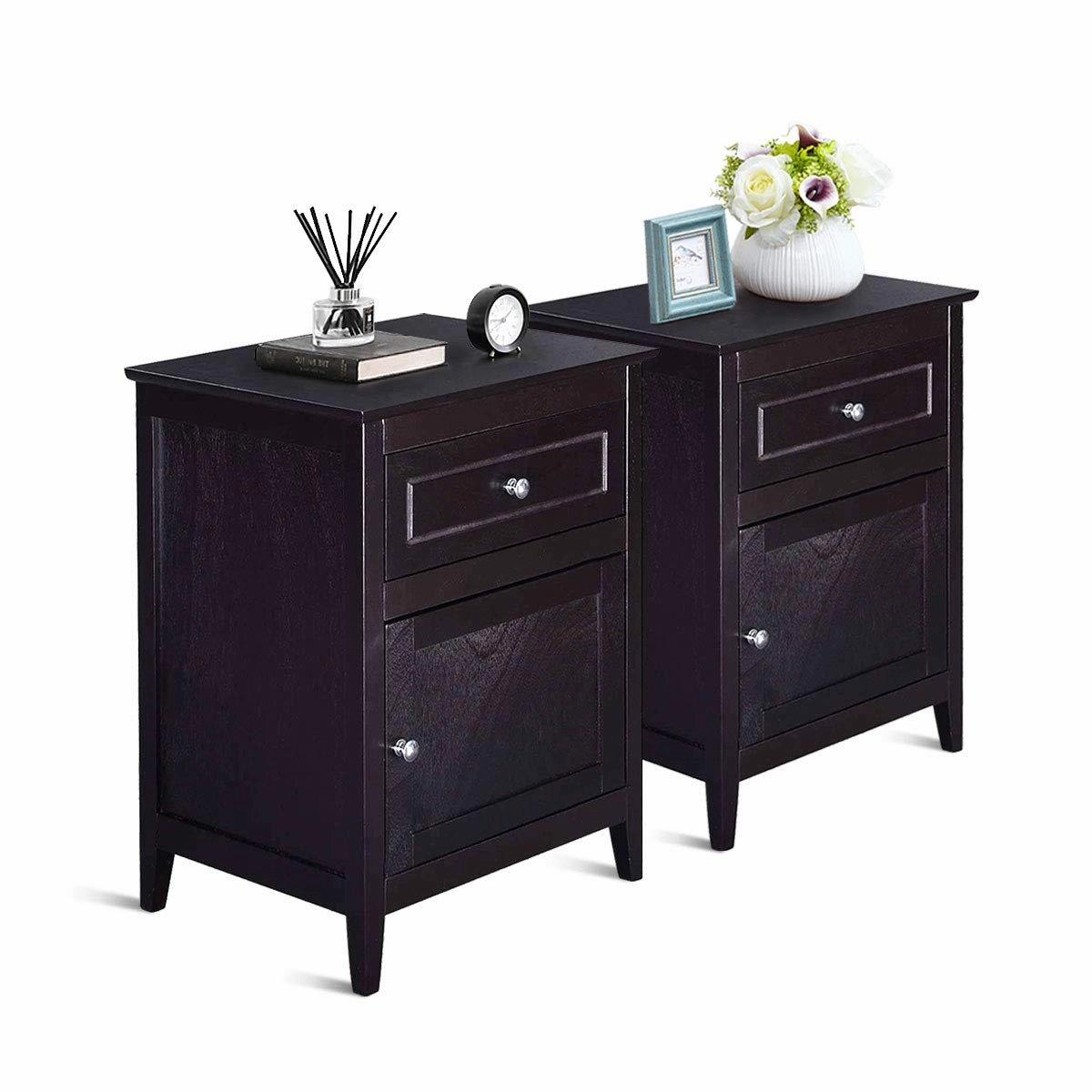 Wooden End Table W/Shelf, 2-Tier Storage Side Table Bedside,Sofa Table