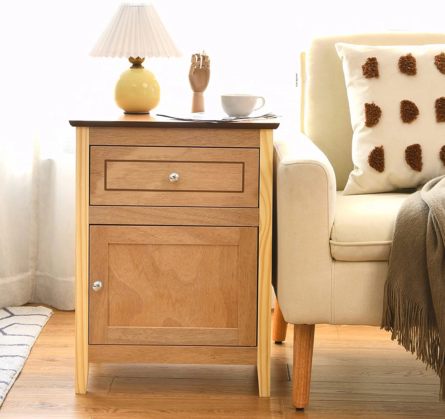 Wooden End Table W/Shelf, 2-Tier Storage Side Table Bedside,Sofa Table