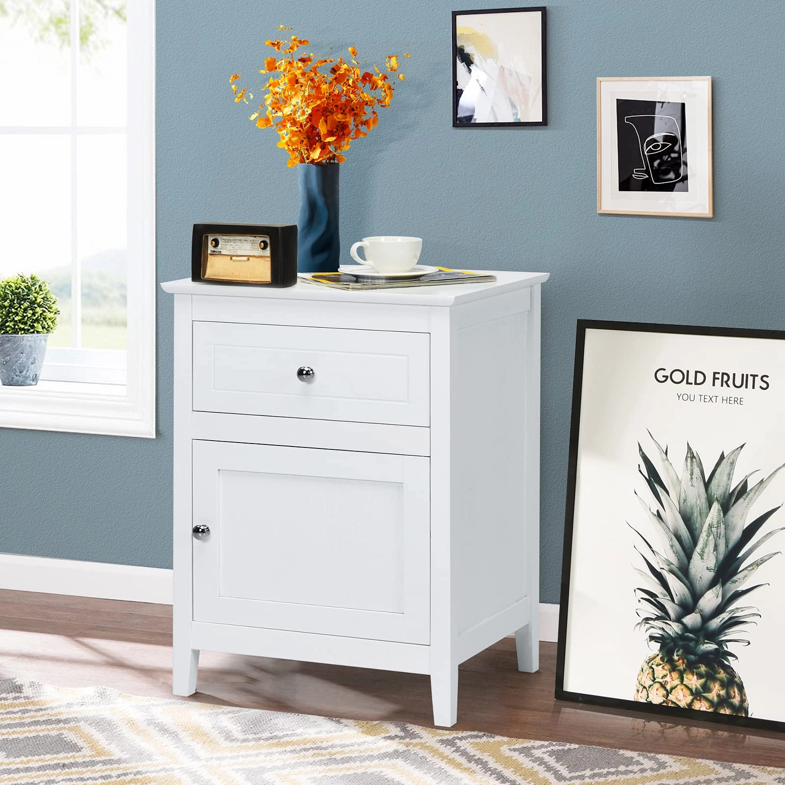 Wooden End Table W/Shelf, 2-Tier Storage Side Table Bedside,Sofa Table