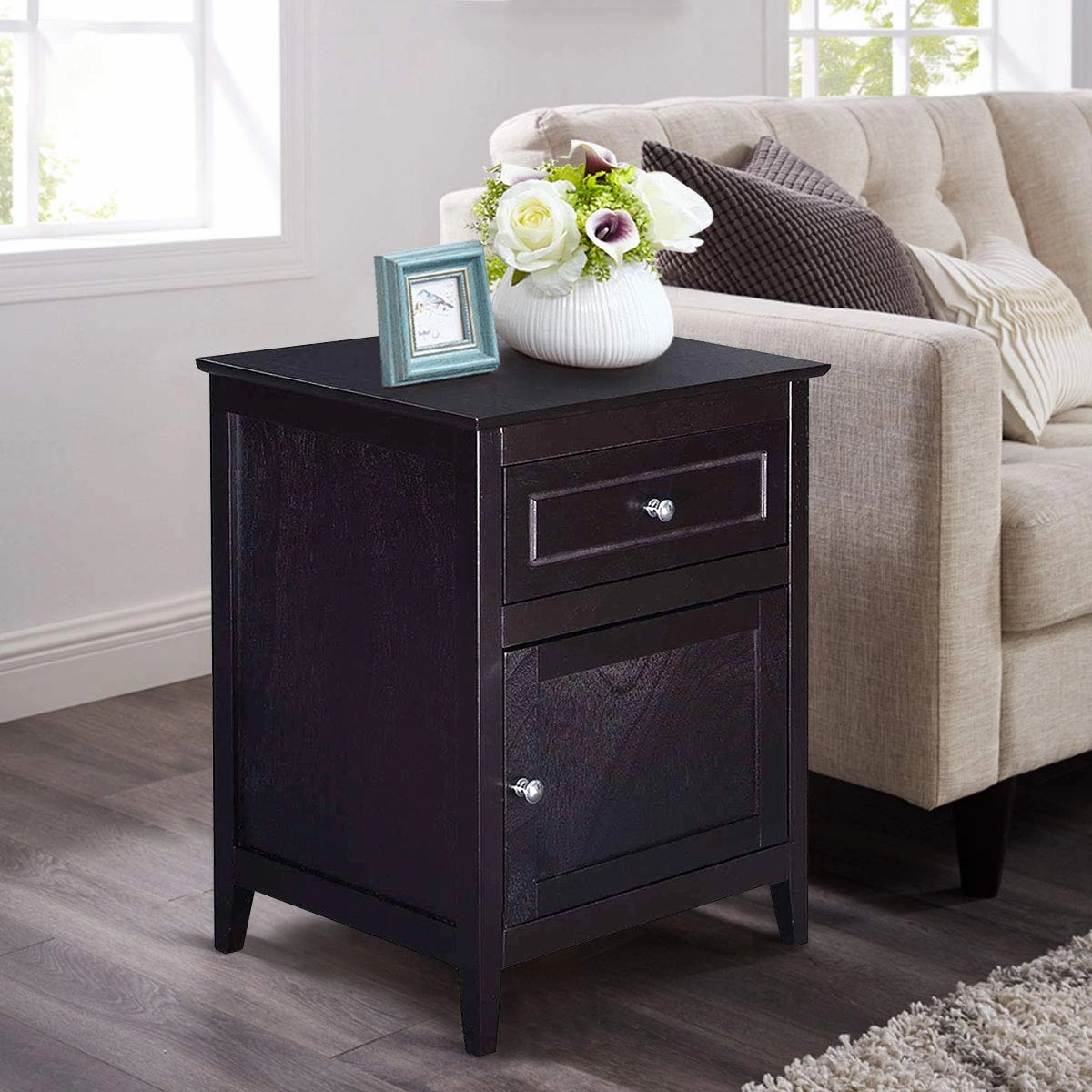 Wooden End Table W/Shelf, 2-Tier Storage Side Table Bedside,Sofa Table