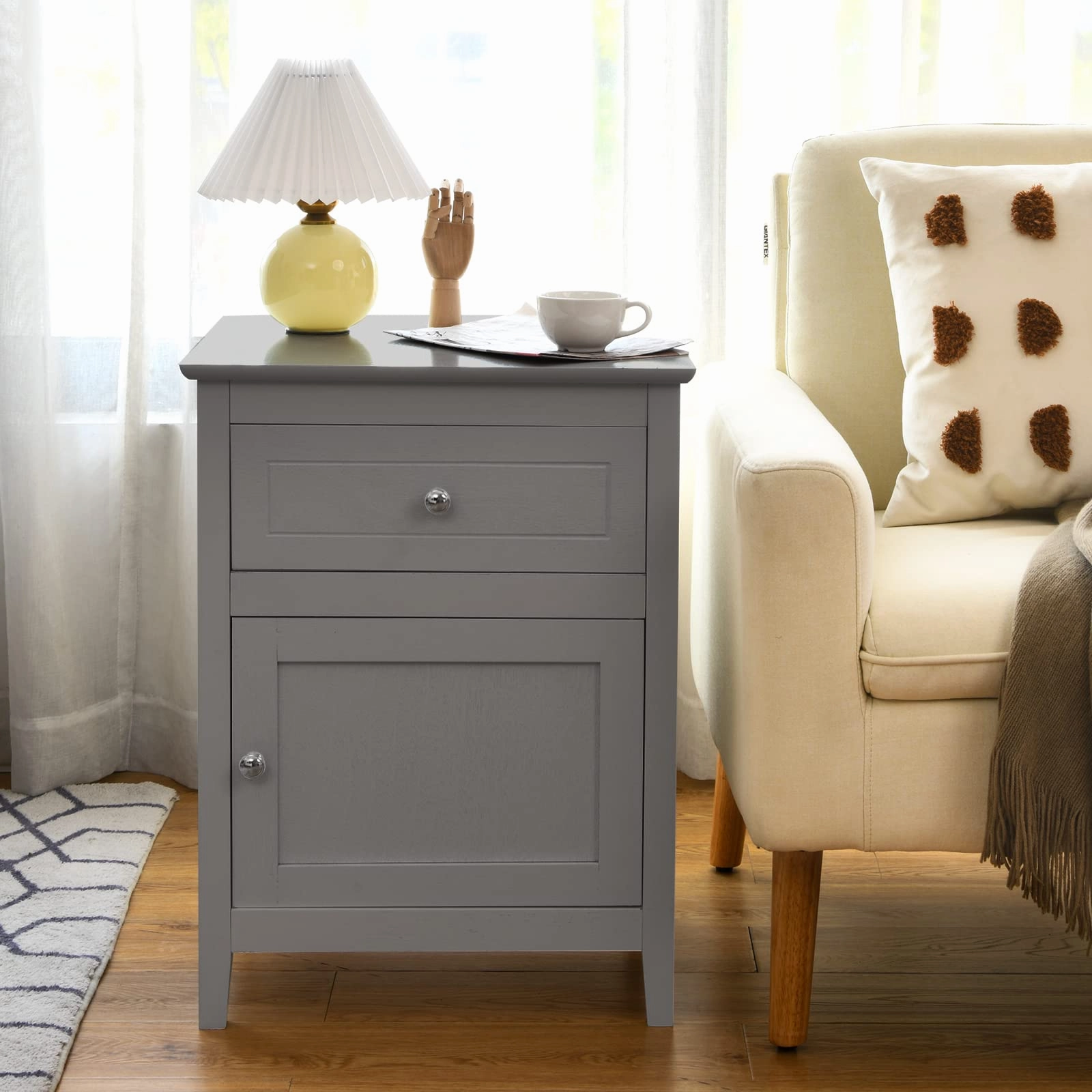 Wooden End Table W/Shelf, 2-Tier Storage Side Table Bedside,Sofa Table