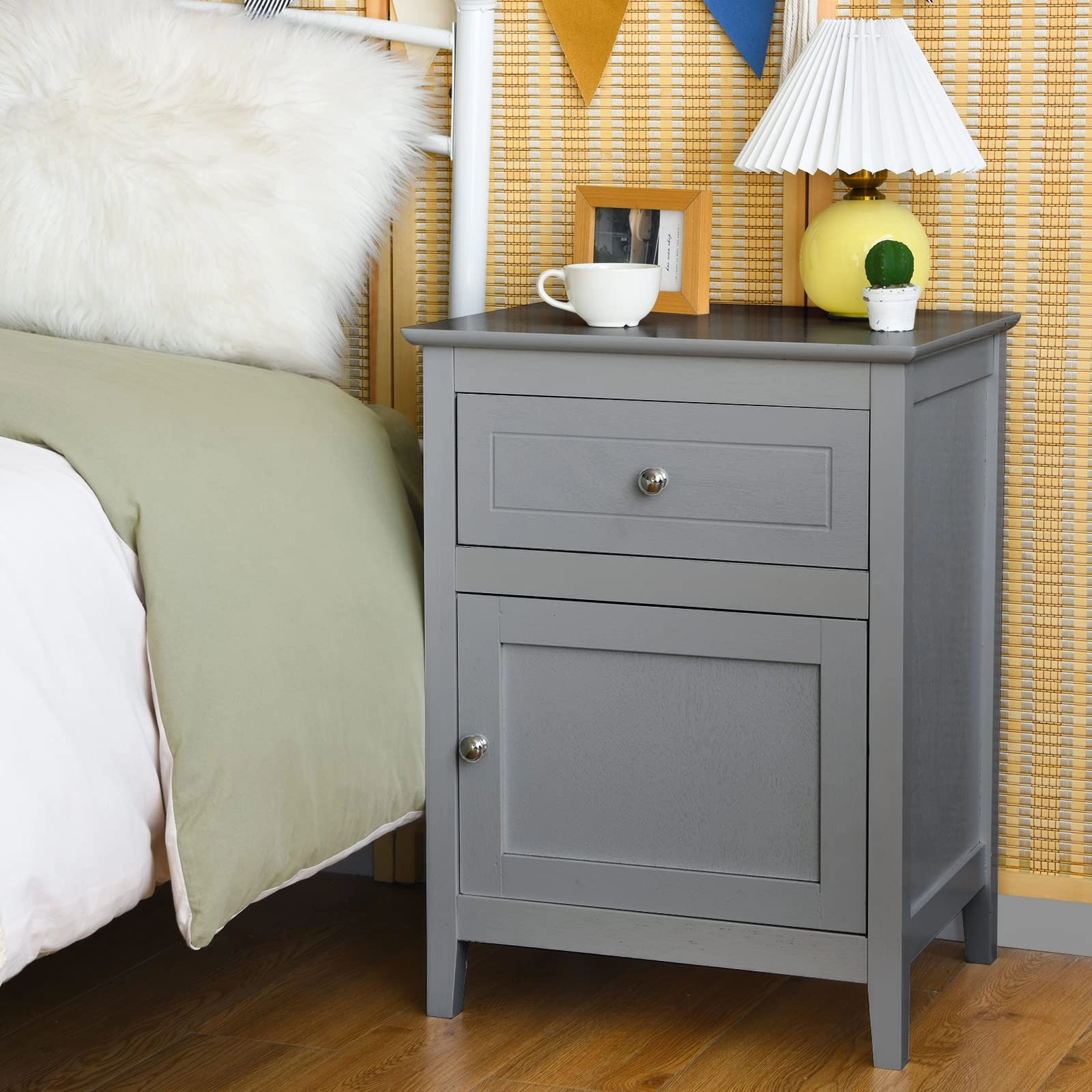 Wooden End Table W/Shelf, 2-Tier Storage Side Table Bedside,Sofa Table