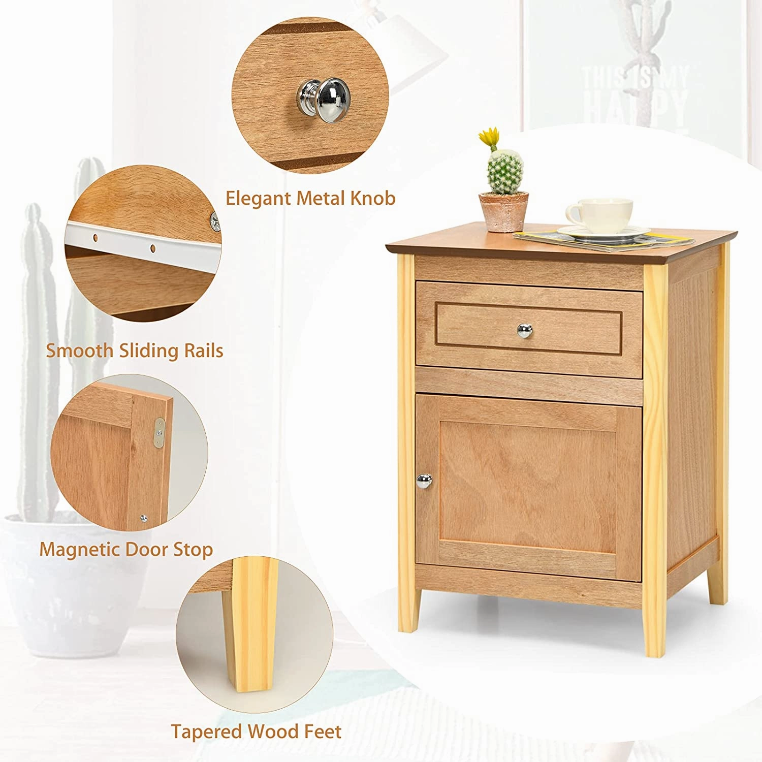 Wooden End Table W/Shelf, 2-Tier Storage Side Table Bedside,Sofa Table