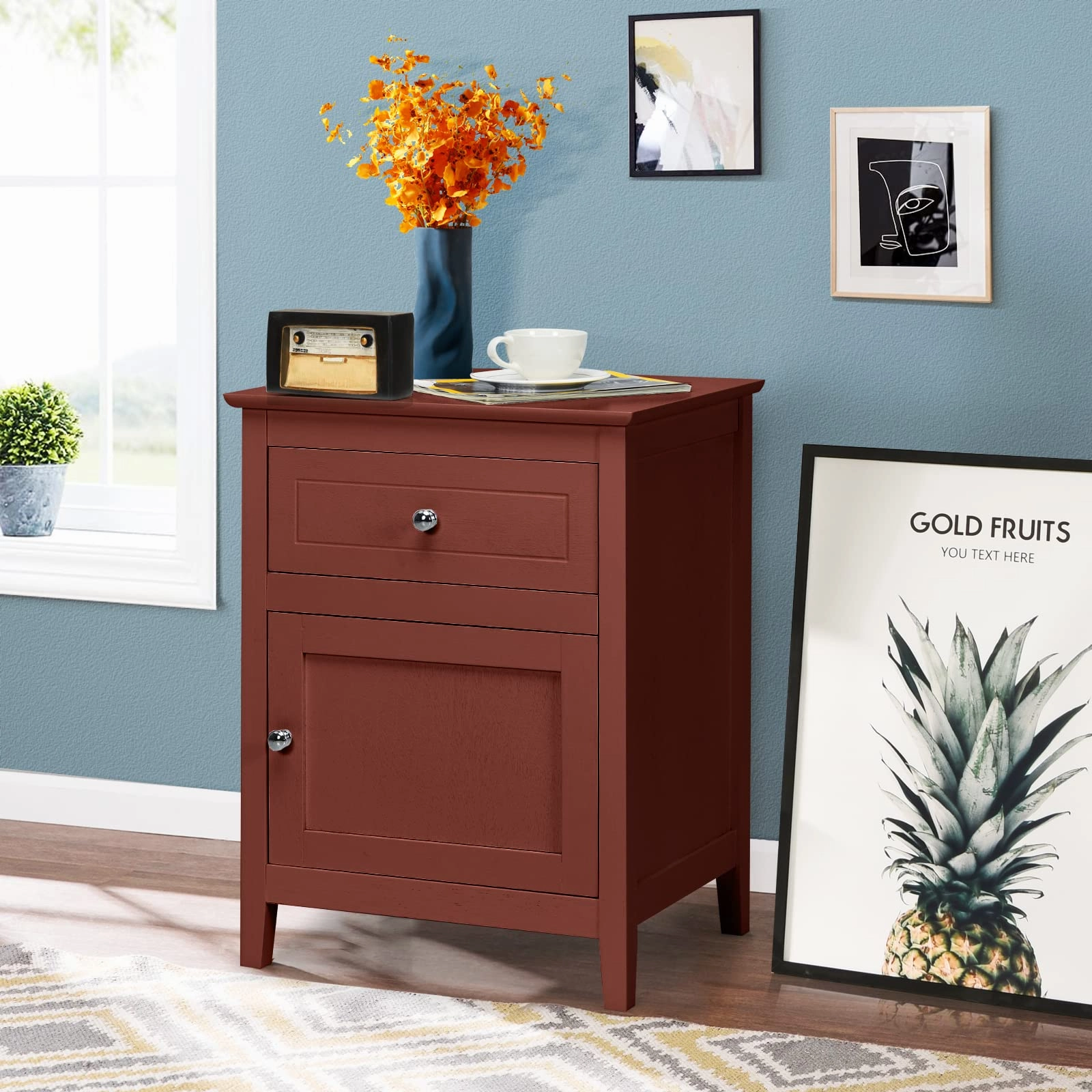 Wooden End Table W/Shelf, 2-Tier Storage Side Table Bedside,Sofa Table