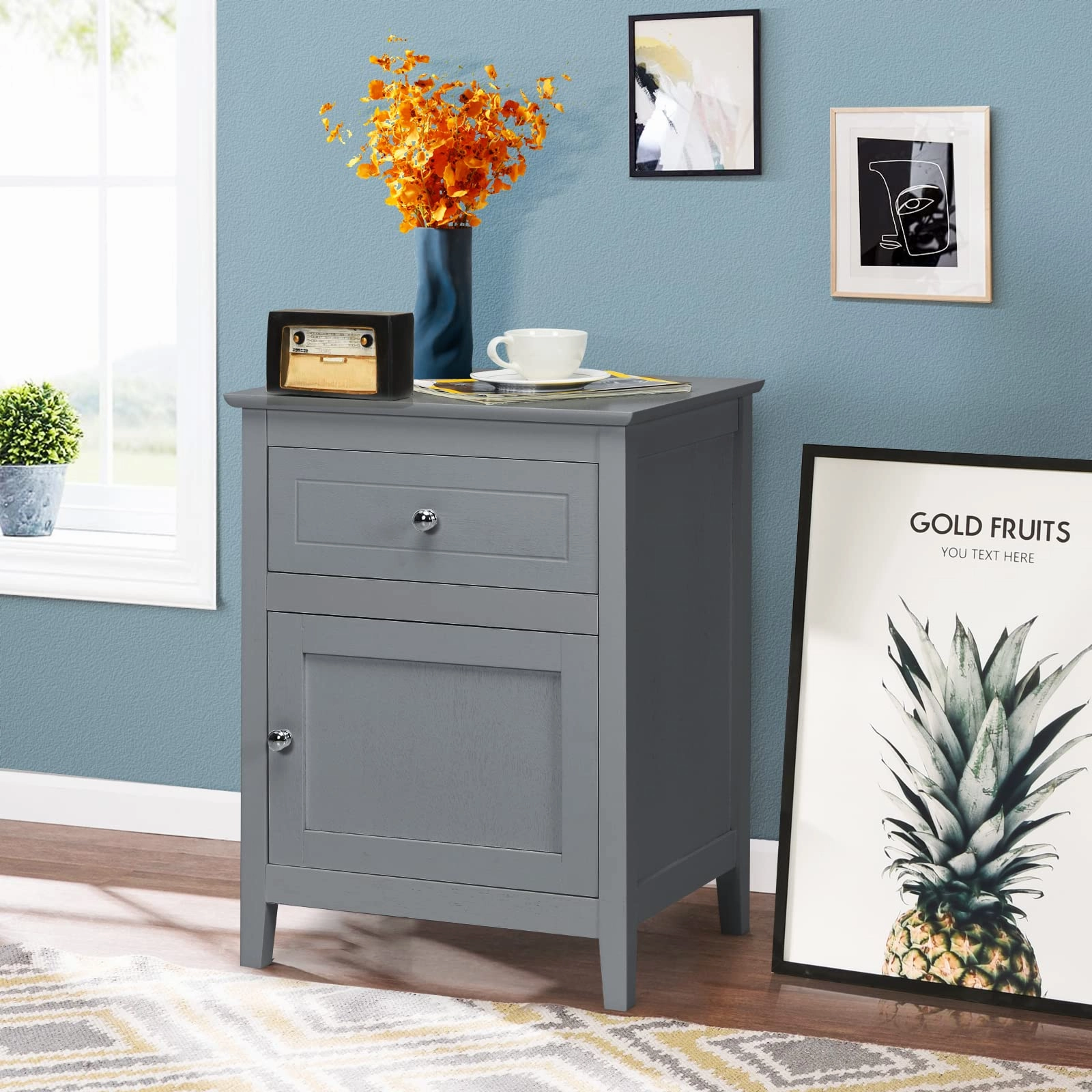 Wooden End Table W/Shelf, 2-Tier Storage Side Table Bedside,Sofa Table